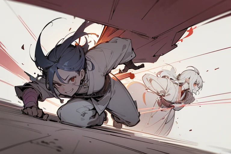 ((masterpiece)), ((high resolution)), ((super delicate)), (rough sketch), (Line drawing drawing style illustration), ((facing the enemy)), (whole body), ((retreating figure)), Japanese painting, (Side angle, diagonal angle, back angle), (Scenes of battle with monsters), (Outline warm color), (madness), ((Crazy smile)), psychopathic, Condescending eyes, Distant view, action pose, eerie, horror factor, (Distinctive hair style), (Creative accessories), (individualistic atmosphere), eerie worldview, Japanese style, Suspicious atmosphere, (Fantasy Town), (downtown), extra