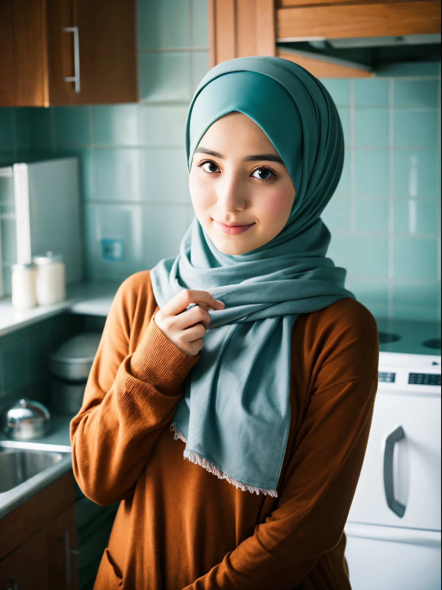 25 years old, hijab, kitchen