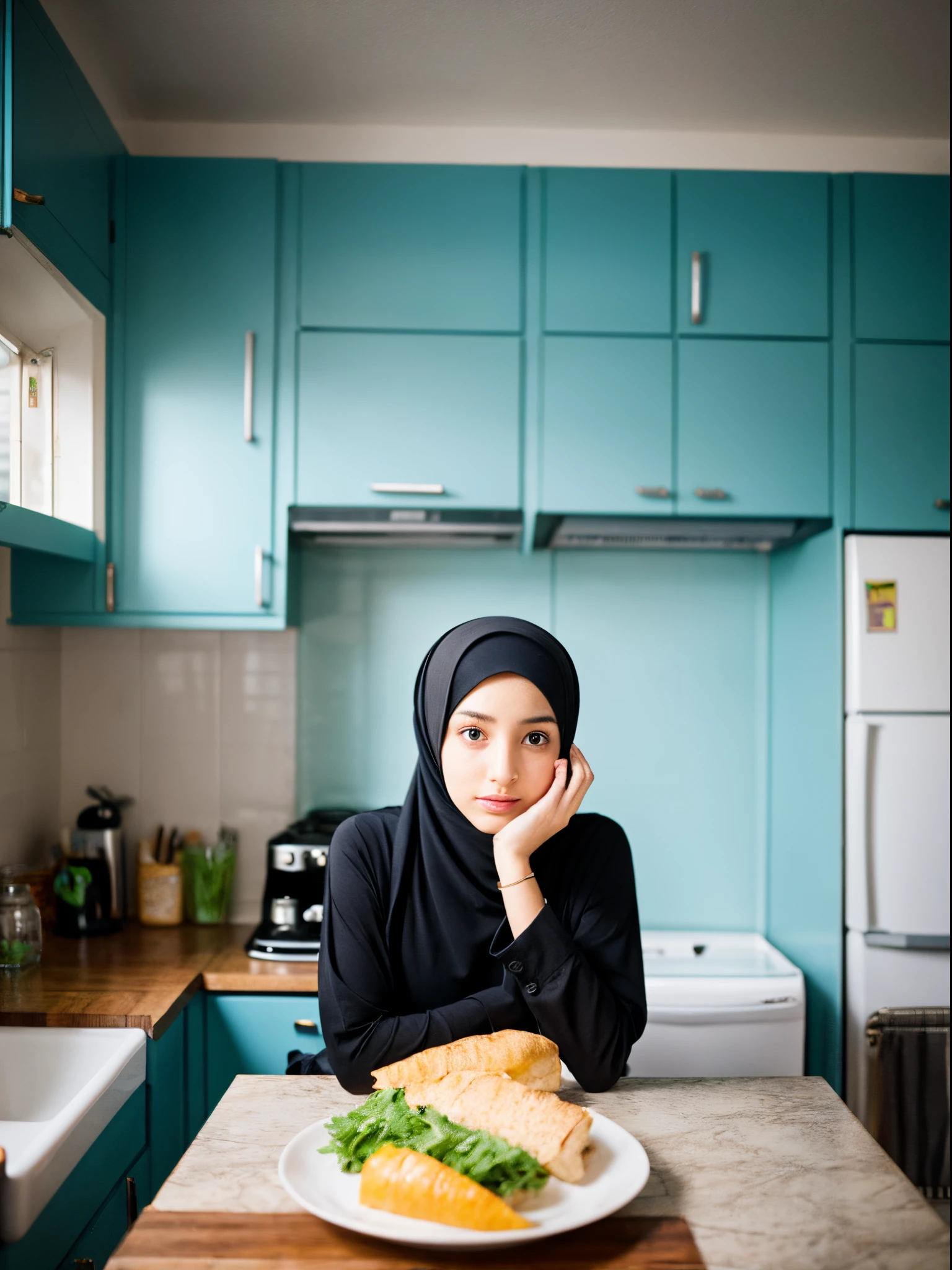 25 years old, hijab, kitchen