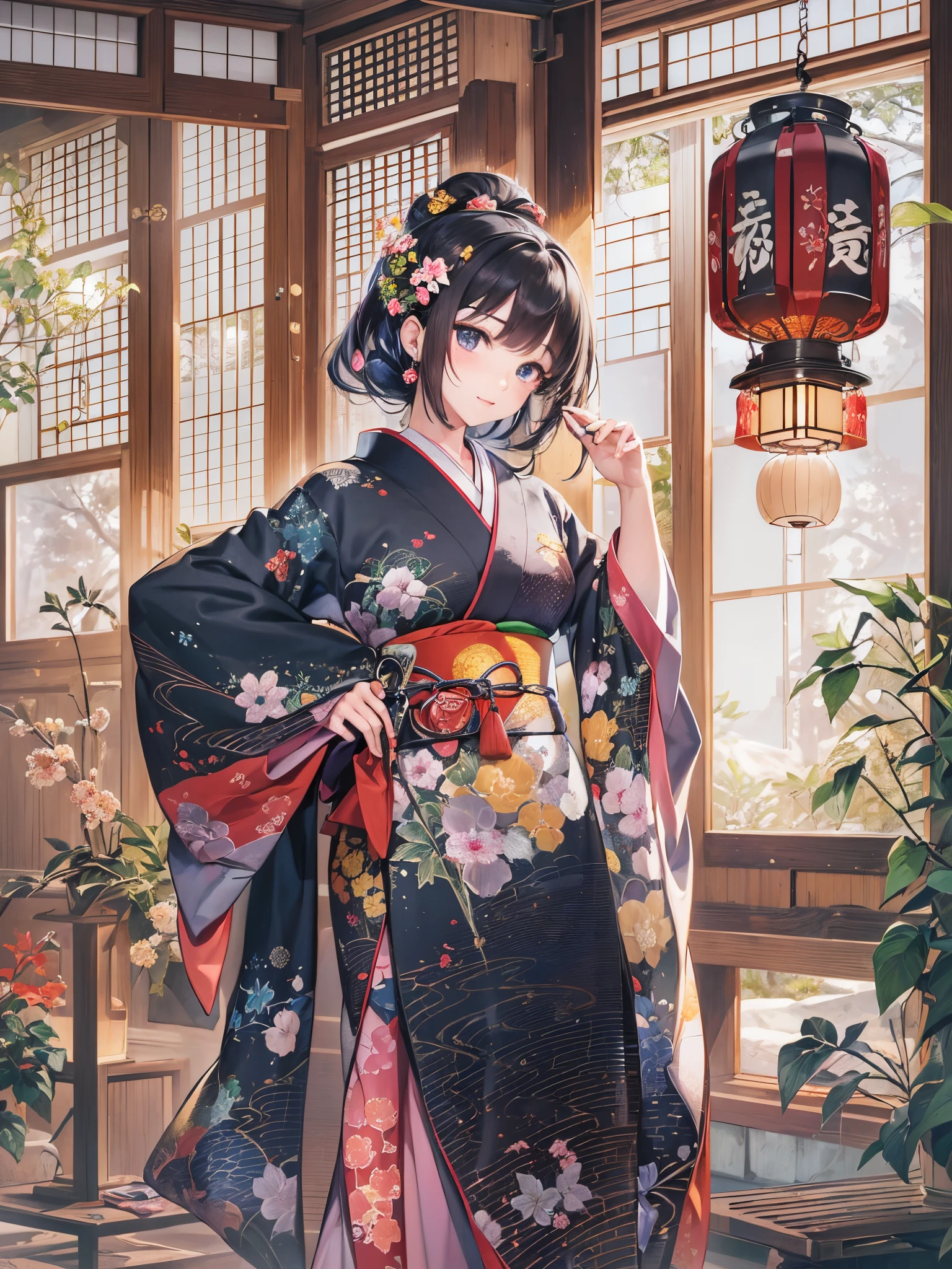 ((Finest quality)),(超A high resolution),(ultra-detailliert),(Meticulous portrayal),((Best Anime)),(Finest works of art),(Ultra-Precision Art),(The art of astounding depiction,Overwhelming depiction:1.5),(Complex and detailed Japanese art:1.6), (女性1人:1.5),(Very neat and beautiful face:1.6),Yukata:1.6, Summer Night Sky,wind chime,morning glory,curtain,Old electric fan,traditional Japanese room