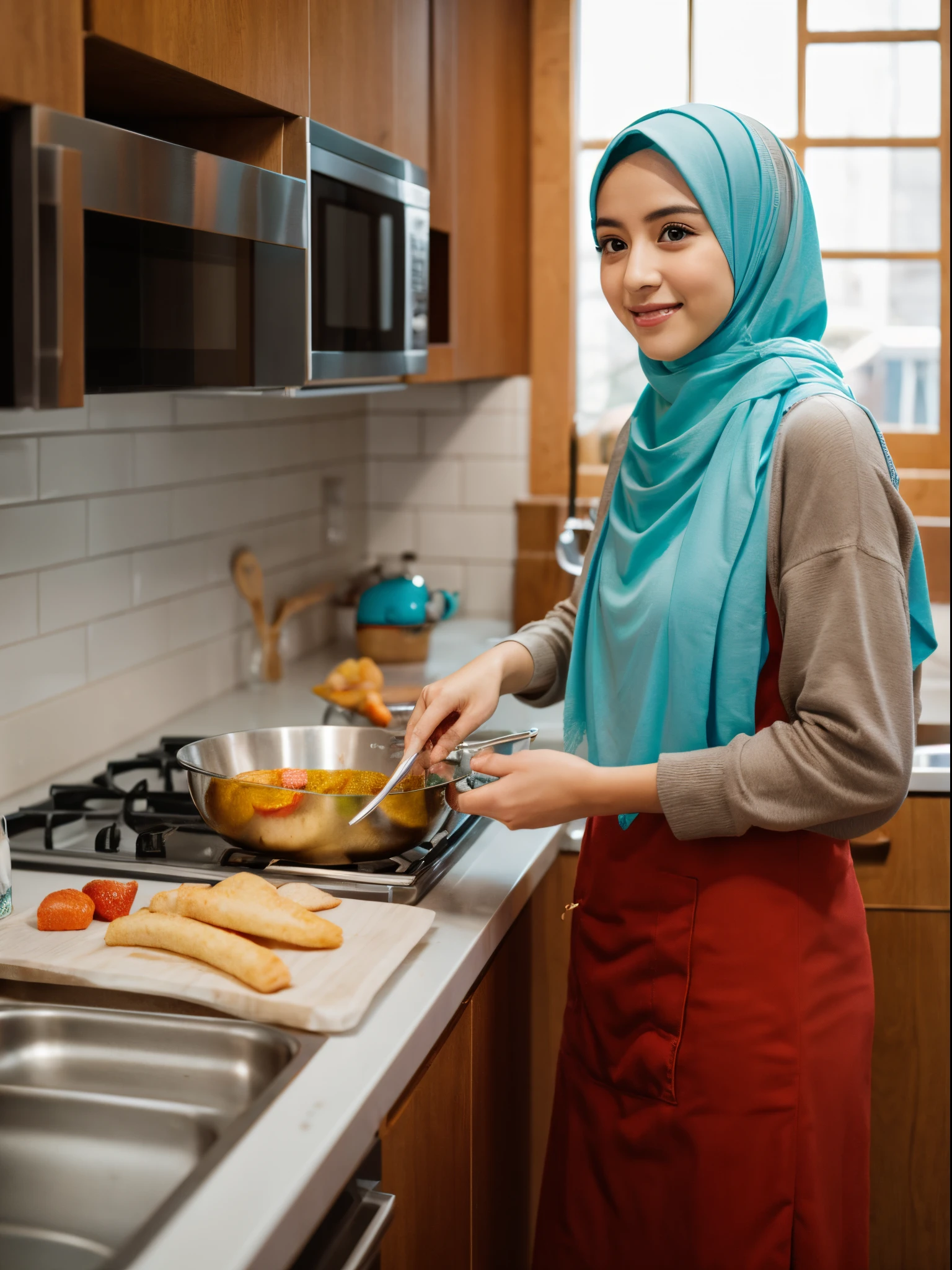25 years old, hijab, kitchen