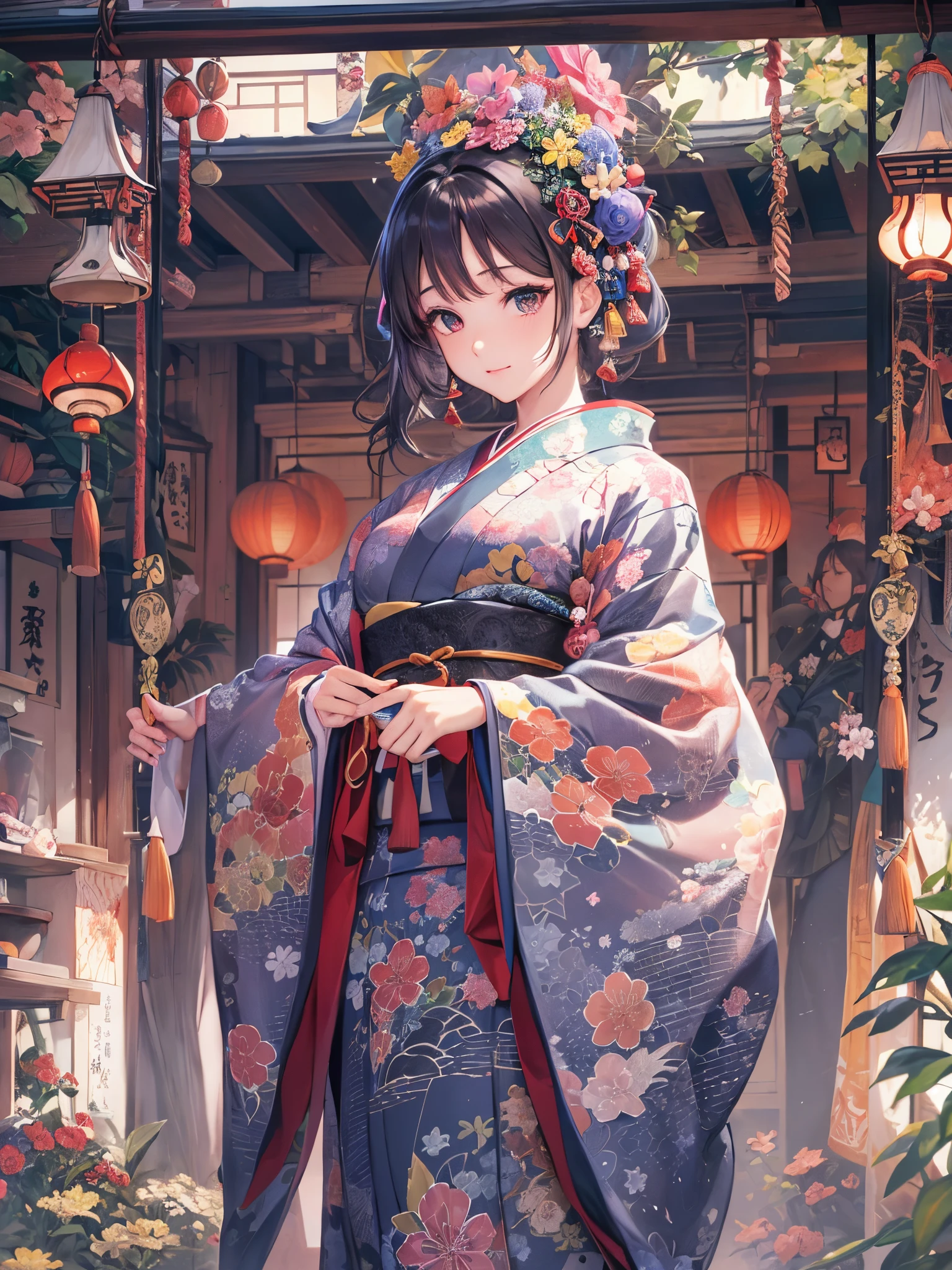((Finest quality)),(超A high resolution),(ultra-detailliert),(Meticulous portrayal),((Best Anime)),(Finest works of art),(Ultra-Precision Art),(The art of astounding depiction,Overwhelming depiction:1.5),(Complex and detailed Japanese art:1.6), (女性1人:1.5),(Very neat and beautiful face:1.6),Yukata:1.6, Summer Night Sky,wind chime,morning glory,curtain,Old electric fan,traditional Japanese room