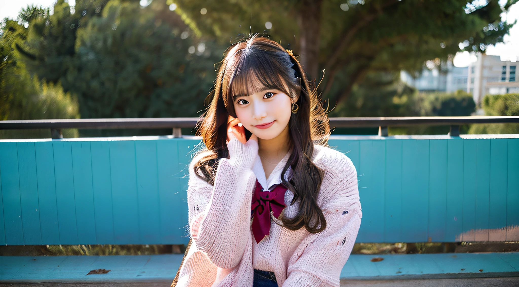 Cute high school girl 18 years old wearing a pink miniskirt