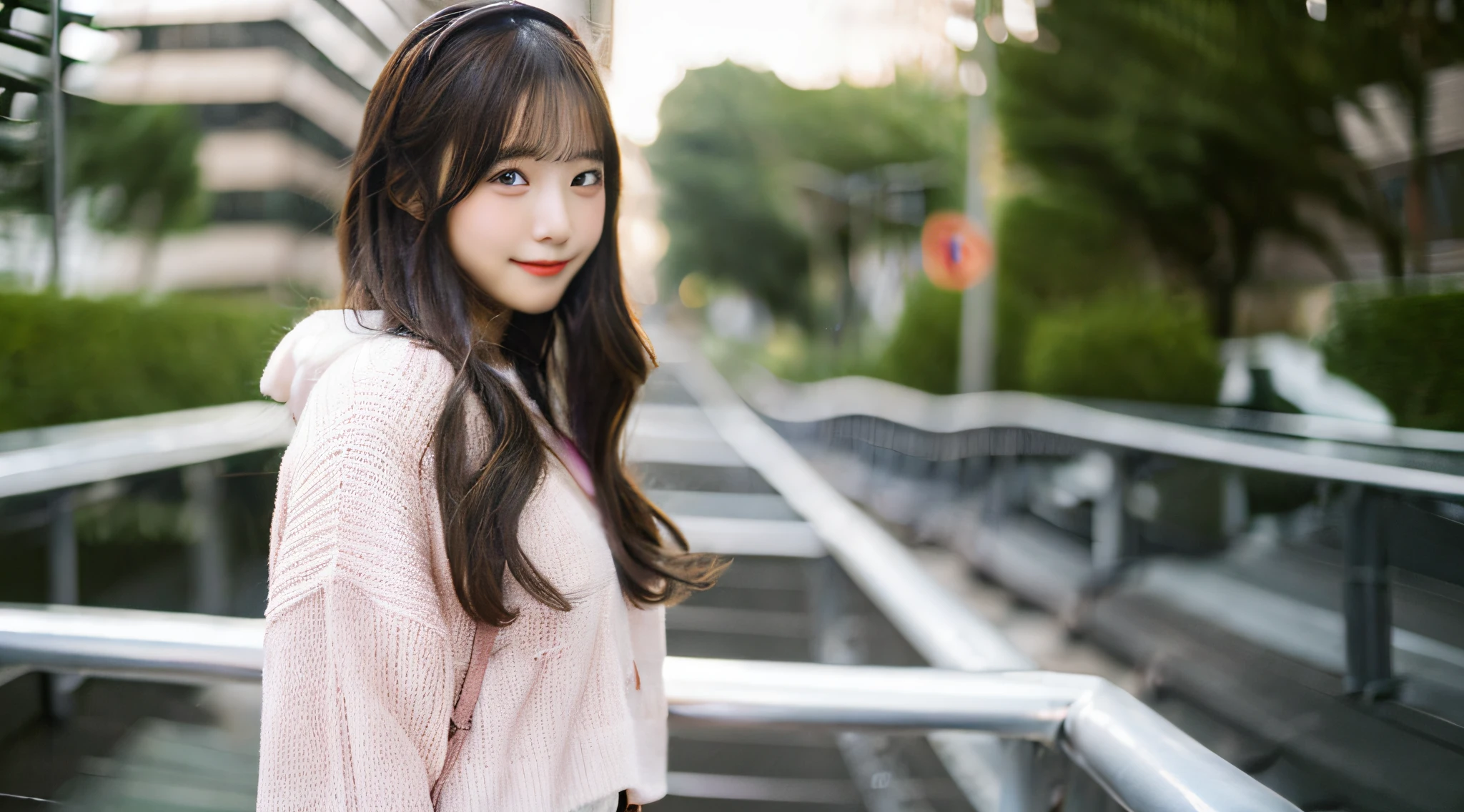 Cute high school girl 18 years old wearing a pink miniskirt