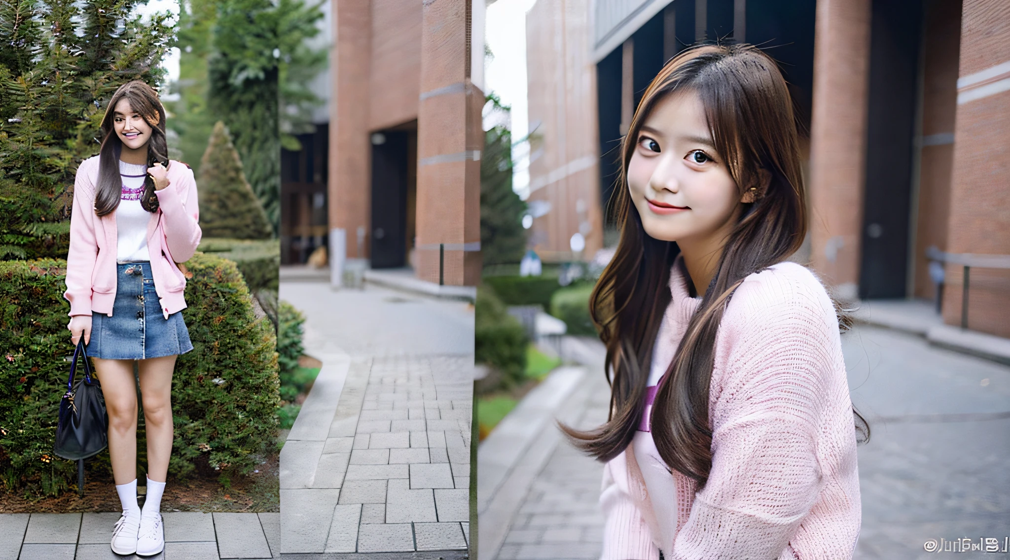 Cute College Girl, 18 years old, Wearing a pink miniskirt