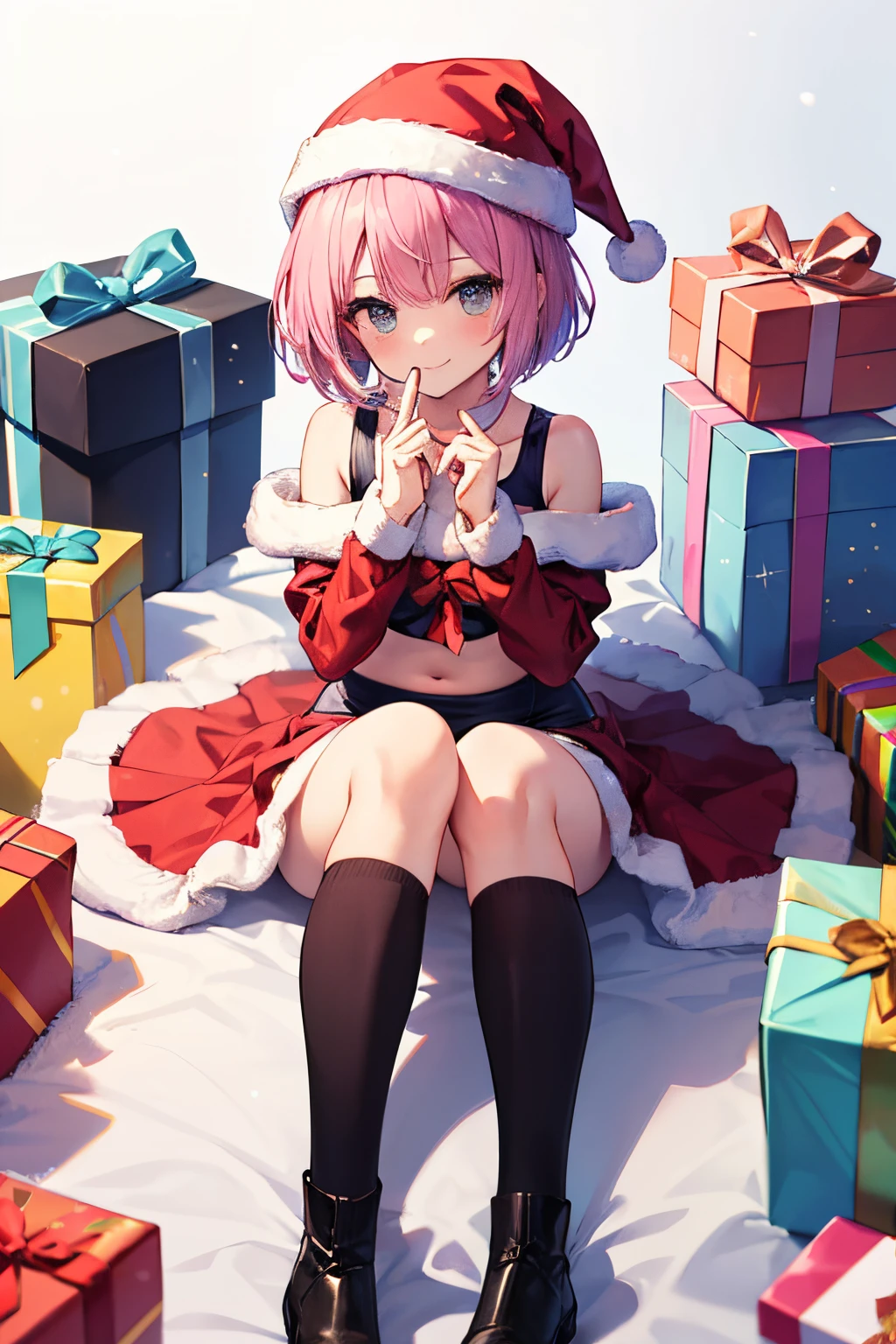 top-quality、Full limbs、complete fingers、Slender beauty、ssmile、bob cuts、Wearing a school swimsuit、Sailorsk water、Wear knee-high socks、Black long boots、Christmas 、santa
