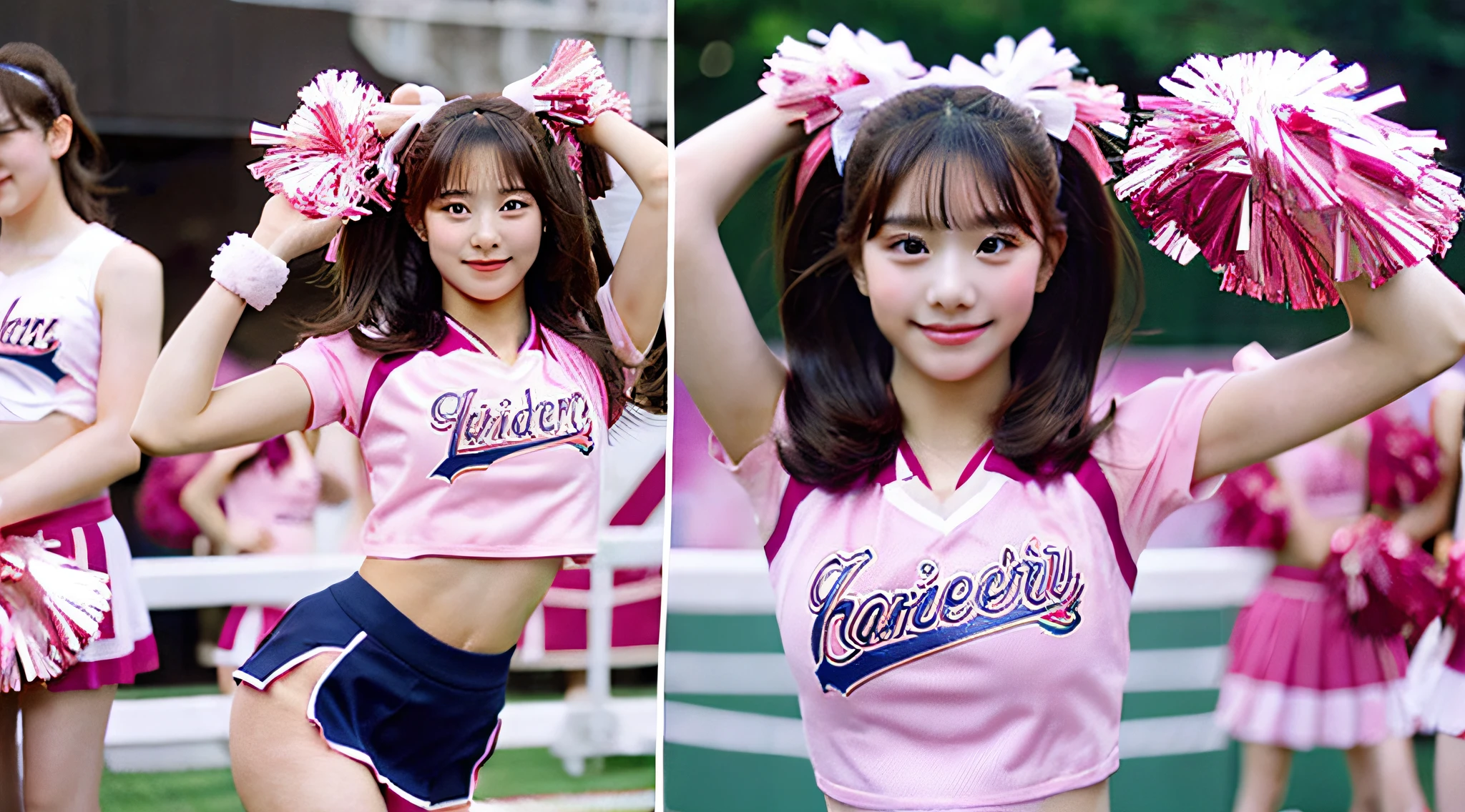 Cute cheerleader 18 years old wearing a pink miniskirt