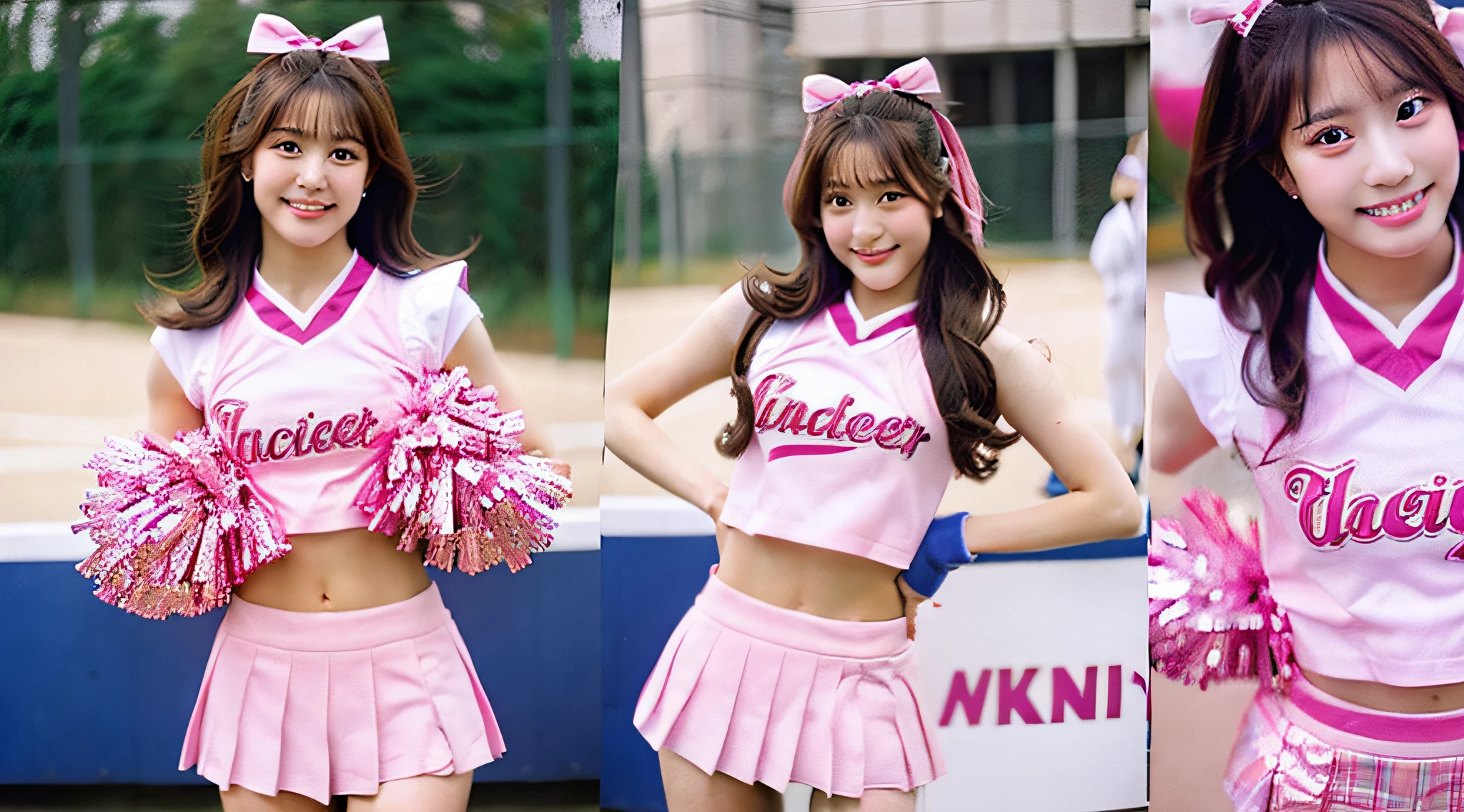 Cute cheerleader 18 years old wearing a pink miniskirt