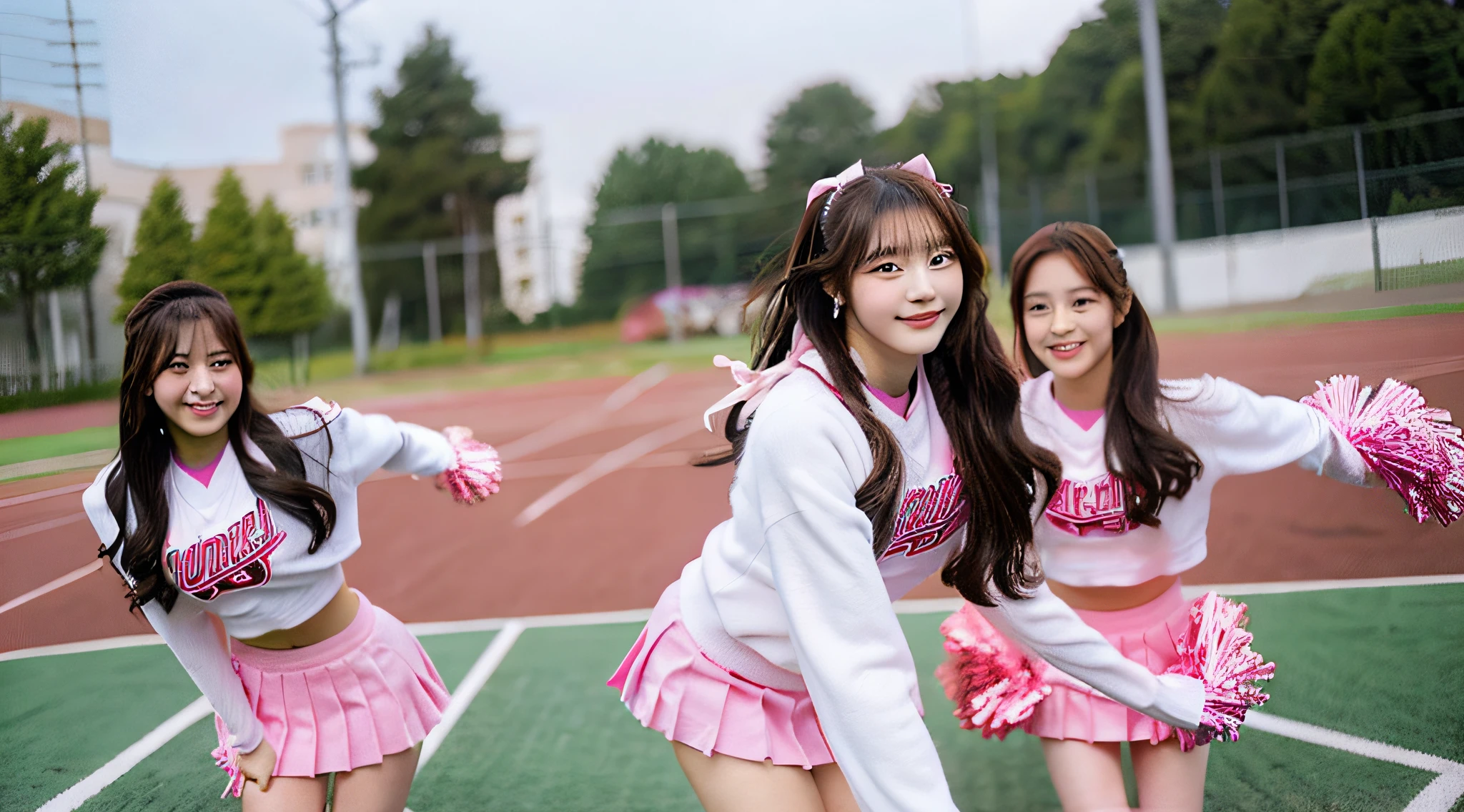 Cute cheerleader 18 years old wearing a pink miniskirt