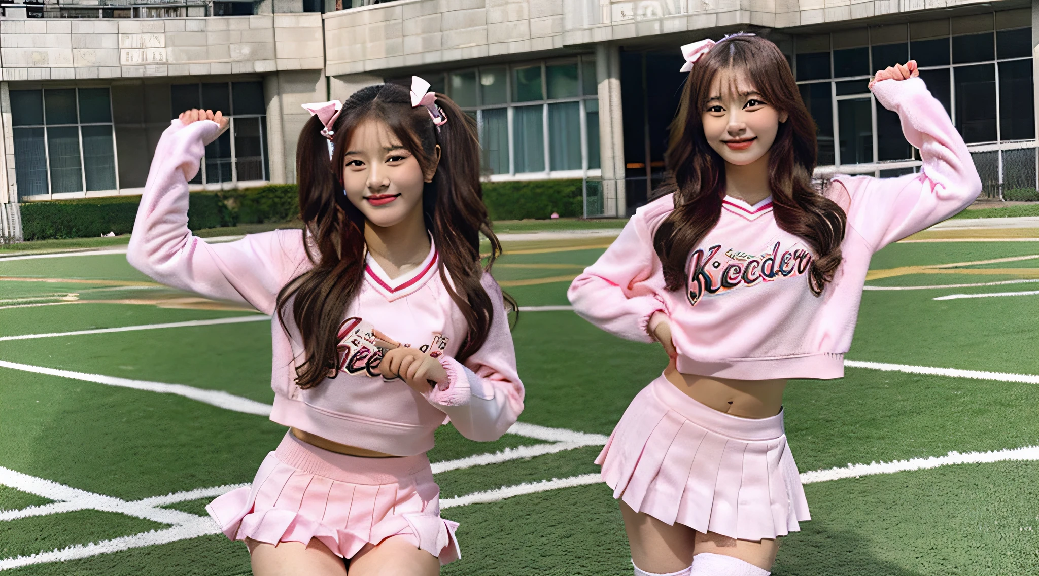 Cute cheerleader 18 years old wearing a pink miniskirt