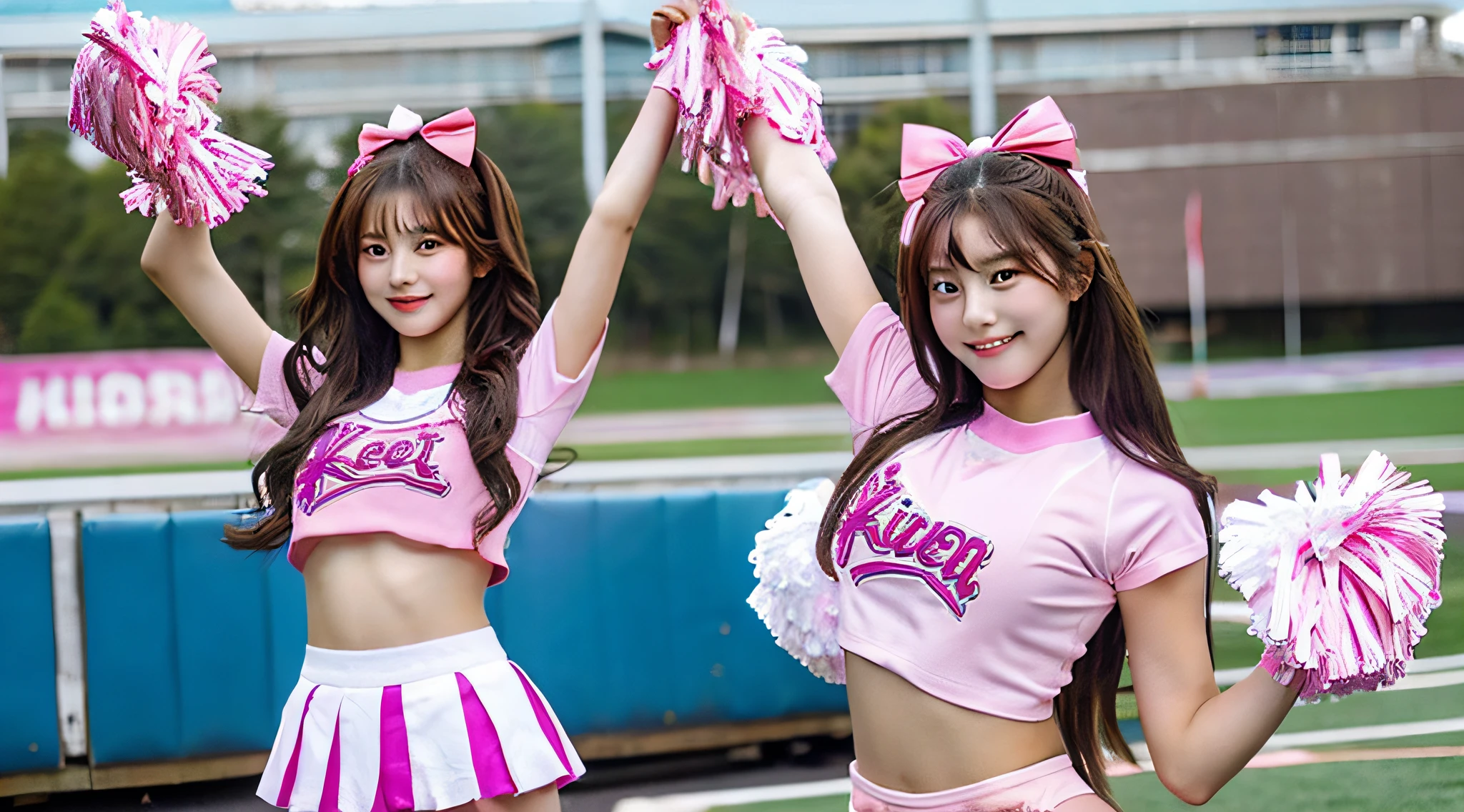 Cute cheerleader 18 years old wearing a pink miniskirt