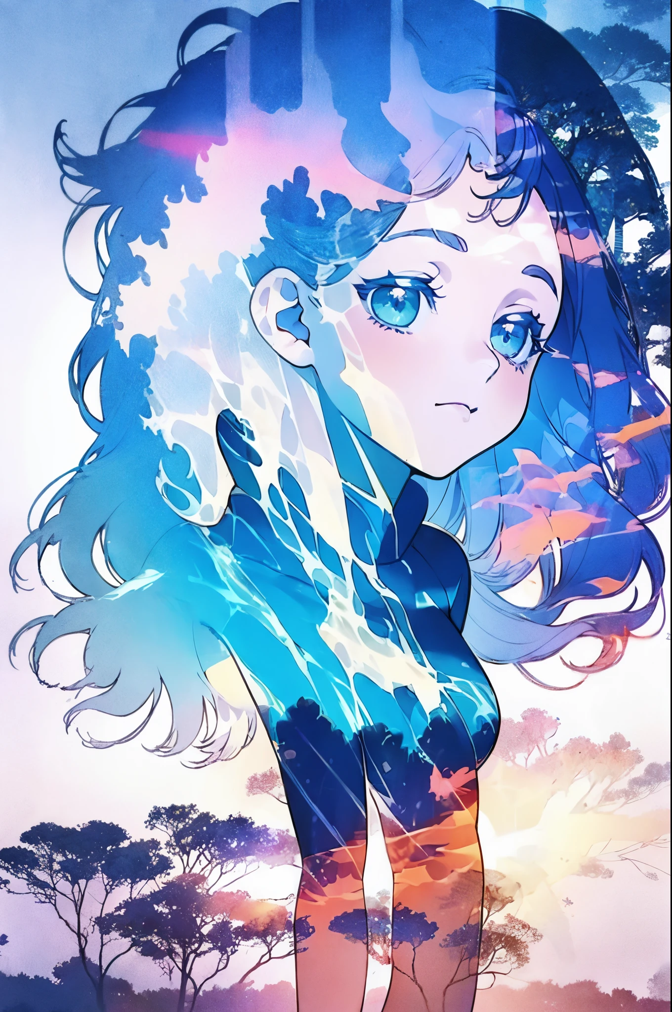 Depicting events in a dream、The moonlight was a little hazy、 Translucent girl、Moonlight passes through the body、((Super multiple exposure where the background passes through the body))、I can see your beautiful feet、full body Esbian、Buildings on the background、Midnight City、