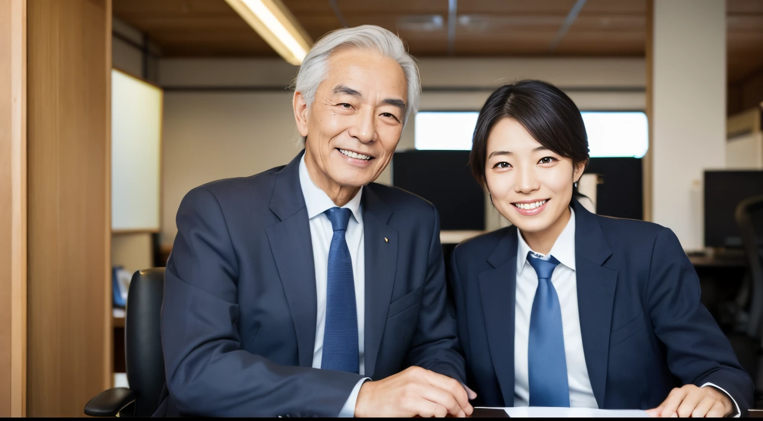 High quality photo of happy office workers in modern Japan.A beautiful eldery handsome man.Must be Japanese.High quality photo of happy office workers in modern Japan.A beautiful eldery handsome man.Must be Japanese.