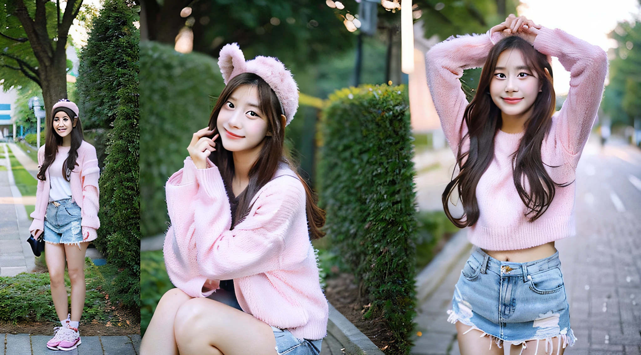 Cute College Girl, 18 years old, Wearing a pink miniskirt
