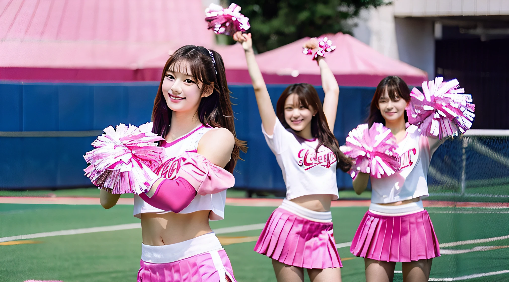 18 year old cheerleader wearing a pink miniskirt