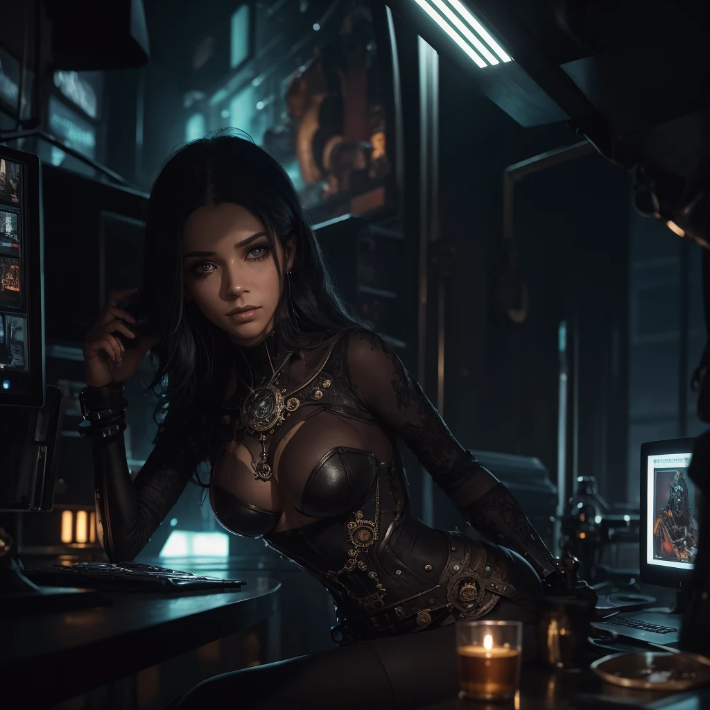 Ciborgue de corpo inteiro| retrato de corpo inteiro| Rosto detalhado| symmetric| Steampunk| Cyberpunk| ciborgue| intrincado detalhado| to scale| hiper-realista| Cinematic lighting| arte digital| estilo conceito arjrny-v4