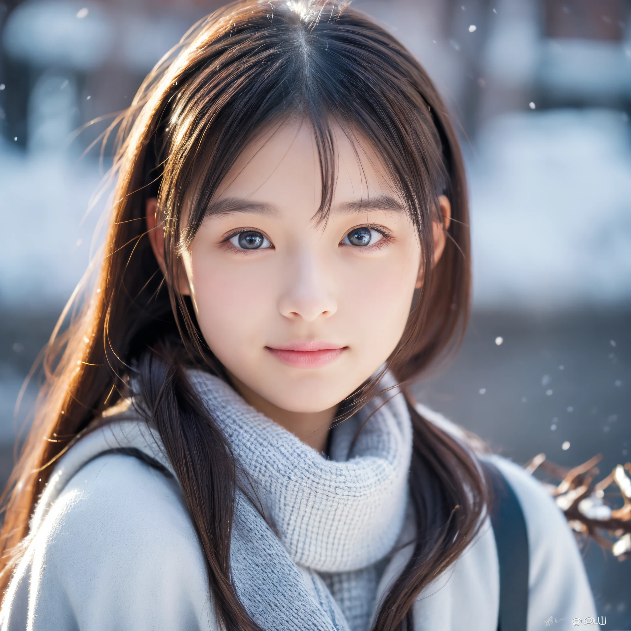 Photorealsitic, 8k Full Length Portrait, Beautuful Women, A charming expression, sixteen years old, TOKYOcty, Winters, The background is Shibuya