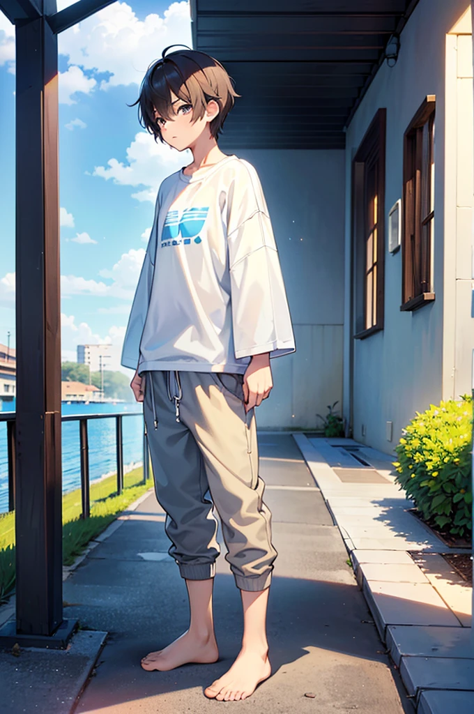 Strongest configuration、(top-quality、8k、32k、masterpiece、UHD:1.2),tre anatomically correct、Physically correct、structurally correct、(layered clothes:1.2)、creation、dust particles、Sunnyday、daily、turned into a small penis、((very tall,Cool male college student style,cute boys、Wearing large casual clothes that don't fit your body type))、skinny body、refreshing, 鎖骨:0.42、smooth anime cg art、 Detailed Moe Anime Art, original anime character、 Transparency、 natural soft light、boy love、Men's Love、
