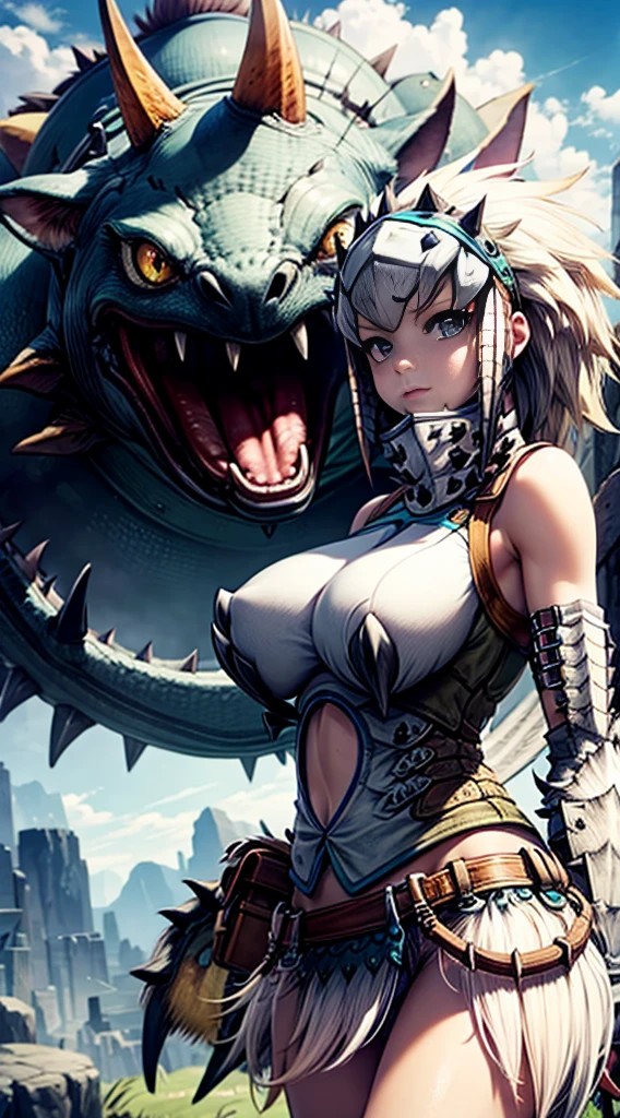 8K,Ultra Detail,ultra-quality,ultra precision,ultimate masutepiece,Monster Hunter(game),big boobs,cute Girl,