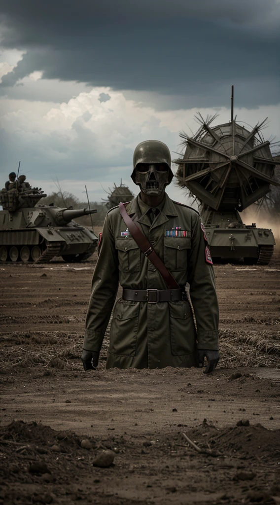 Military parade ghost army, Japanese army headless, no head, digital art, realistic detail, depth detail, scary horry environment, war scenery,