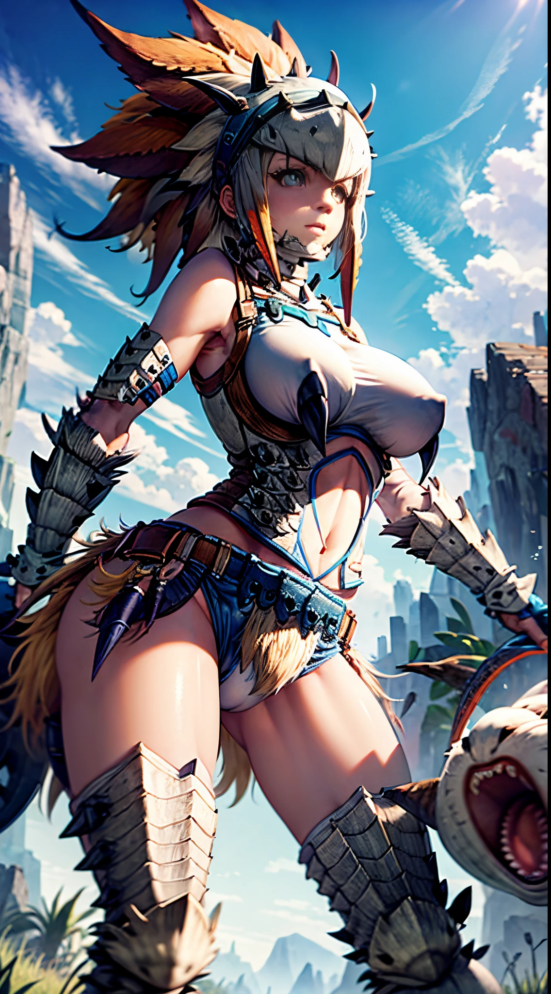 8K,Ultra Detail,ultra-quality,ultra precision,ultimate masutepiece,Monster Hunter(game),big boobs,cute Girl,
