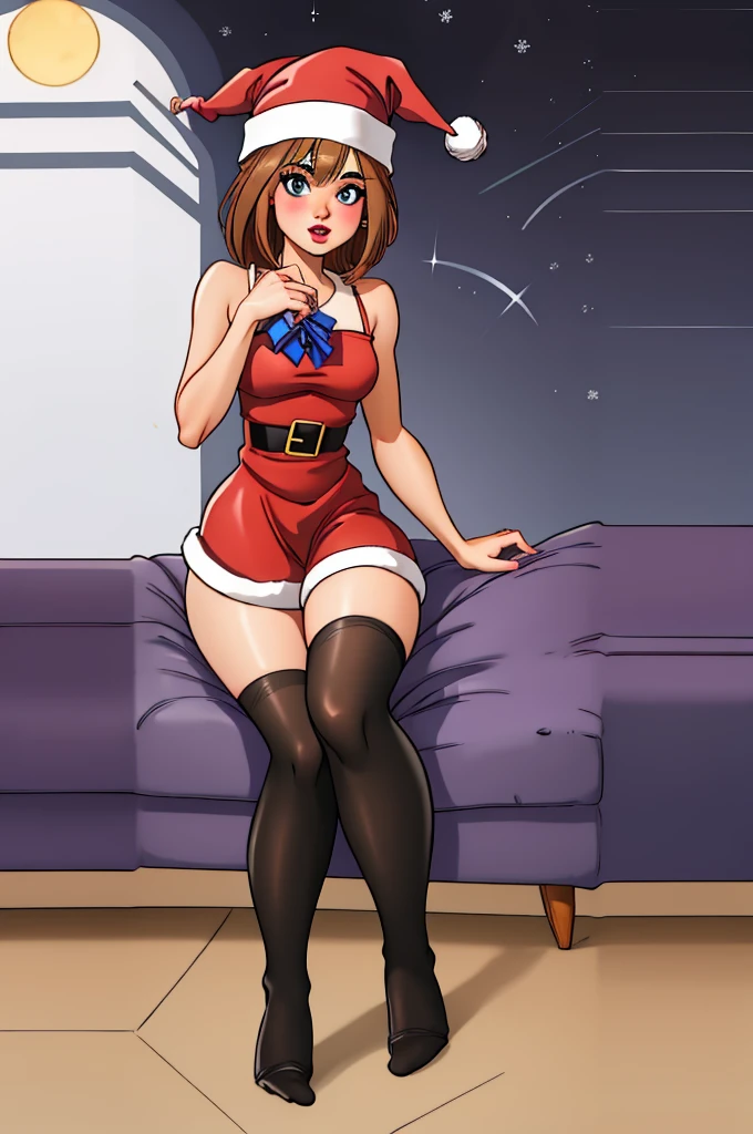 1girl in a santa hat and stockings, dakota johnson