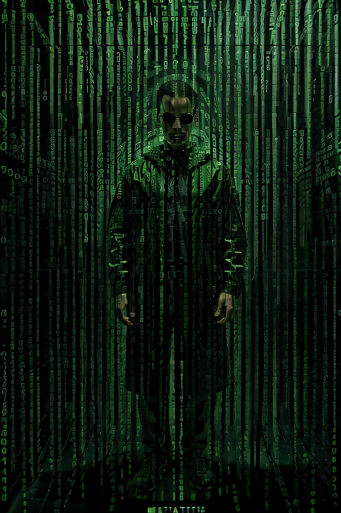 Image to film style "Matrix", Washing machine from the movie &quot;The Matrix&quot;, washing machine,16-bit resolution, Matrix style, greenscale, current streams of digits 1 and 0, against a background of fluorescent green numbers "1" pa "0", Image, formed by glowing green numbers 1 and 0, streams flowing down, Matrix movie style