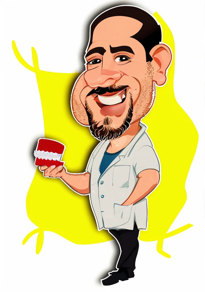 drawing of a man holding a toothbrush and a tooth in his hand, Estilo de caricatura, dentista, caricature illustration, Alarcon Cartunista, caricatura!!!, caricatural, arte dos desenhos animados, in cartoon style, caricatura, charicatura, Cartoon style illustration, color digital illustration, retrato dos desenhos animados, professional illustration, caricaturista, arte digital dos desenhos animados