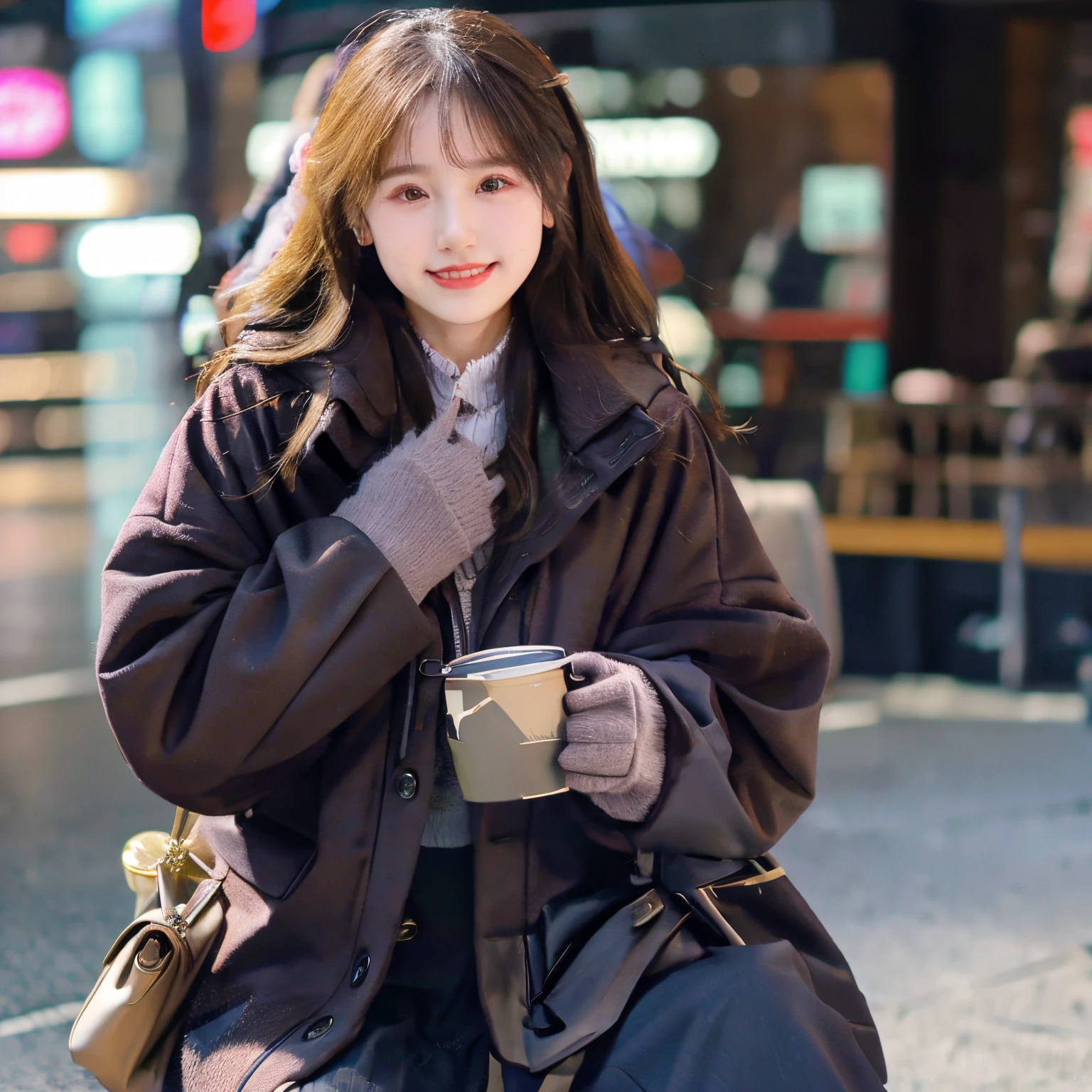 Photorealsitic, 8k full-length portraits, Beautuful Women, A charming expression, sixteen years old, TOKYOcty, Winters, Shibuya in the background