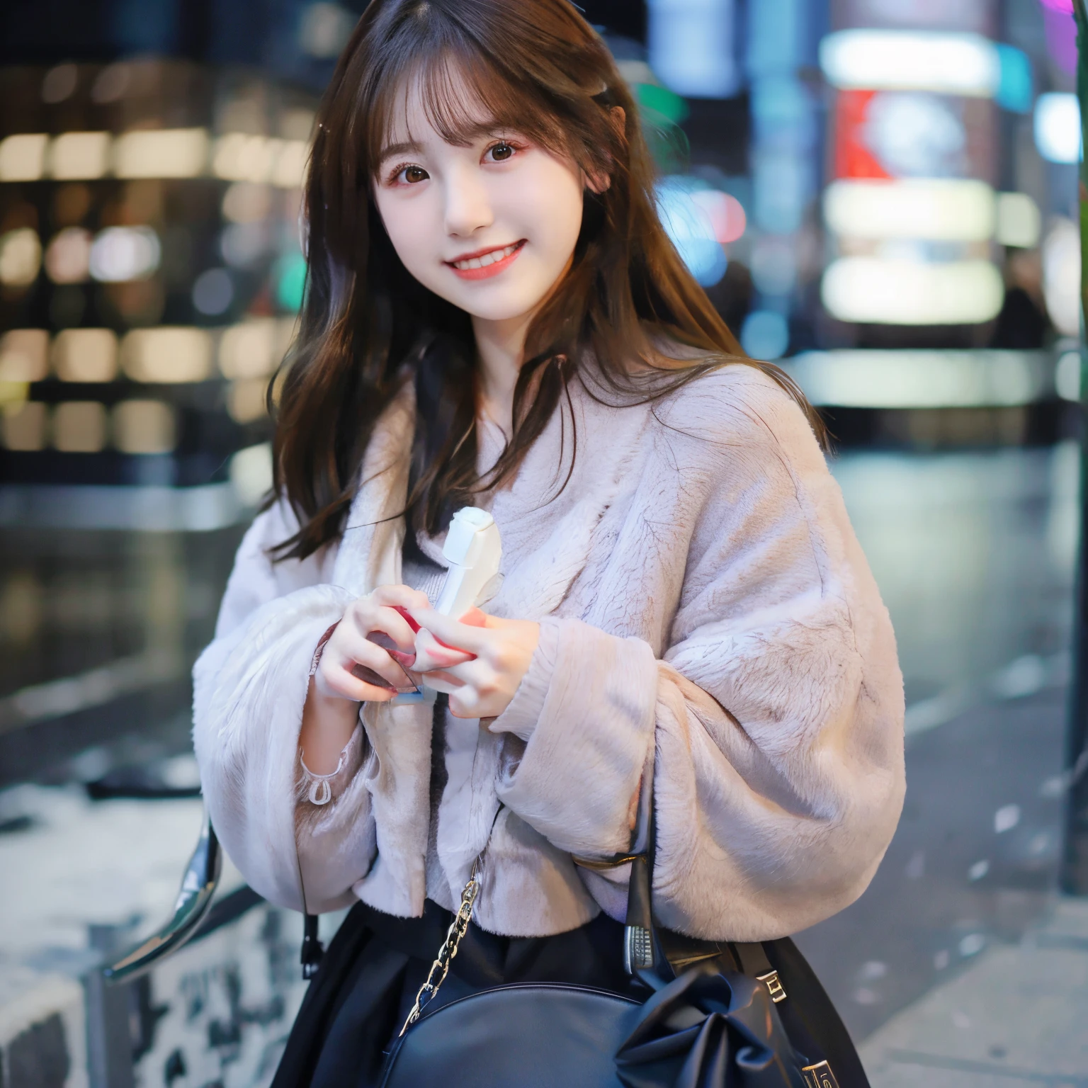 Photorealsitic, 8k full-length portraits, Beautuful Women, A charming expression, sixteen years old, TOKYOcty, Winters, Shibuya in the background