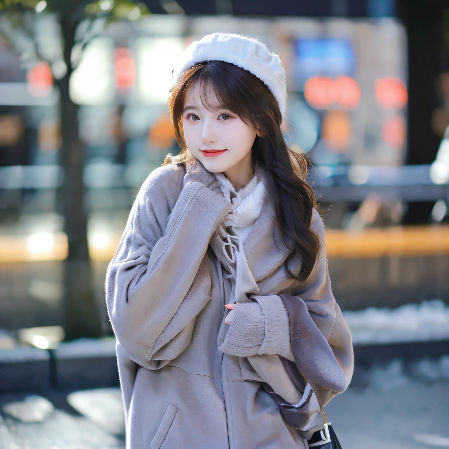 Photorealsitic, 8k full-length portraits, Beautuful Women, A charming expression, sixteen years old, TOKYOcty, Winters, Shibuya in the background
