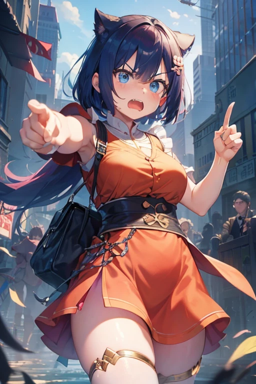 Angry girl pointing at someone。Angry Woman。