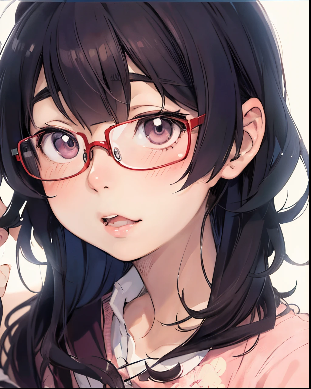 Picture of a girl with glasses, anime portrait , seinen manga portrait, inspired by Iwao Takamoto, semirealistic anime style, 2 d anime style, inspired by Yamagata Hiro, high quality