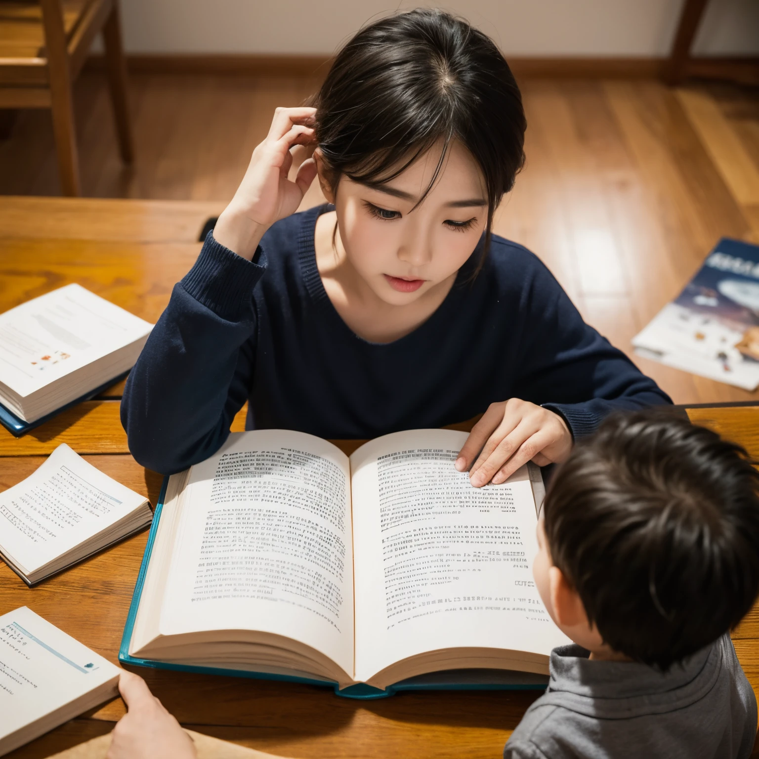 Please help me generate a picture where the lower left corner of the book cover  a picture of reading with my grandson at the table.，In the upper right corner  the little hero Yulai，Images of little heroes such as Xiaobing Zhang Ga，Book titles from upper left corner to lower right corner