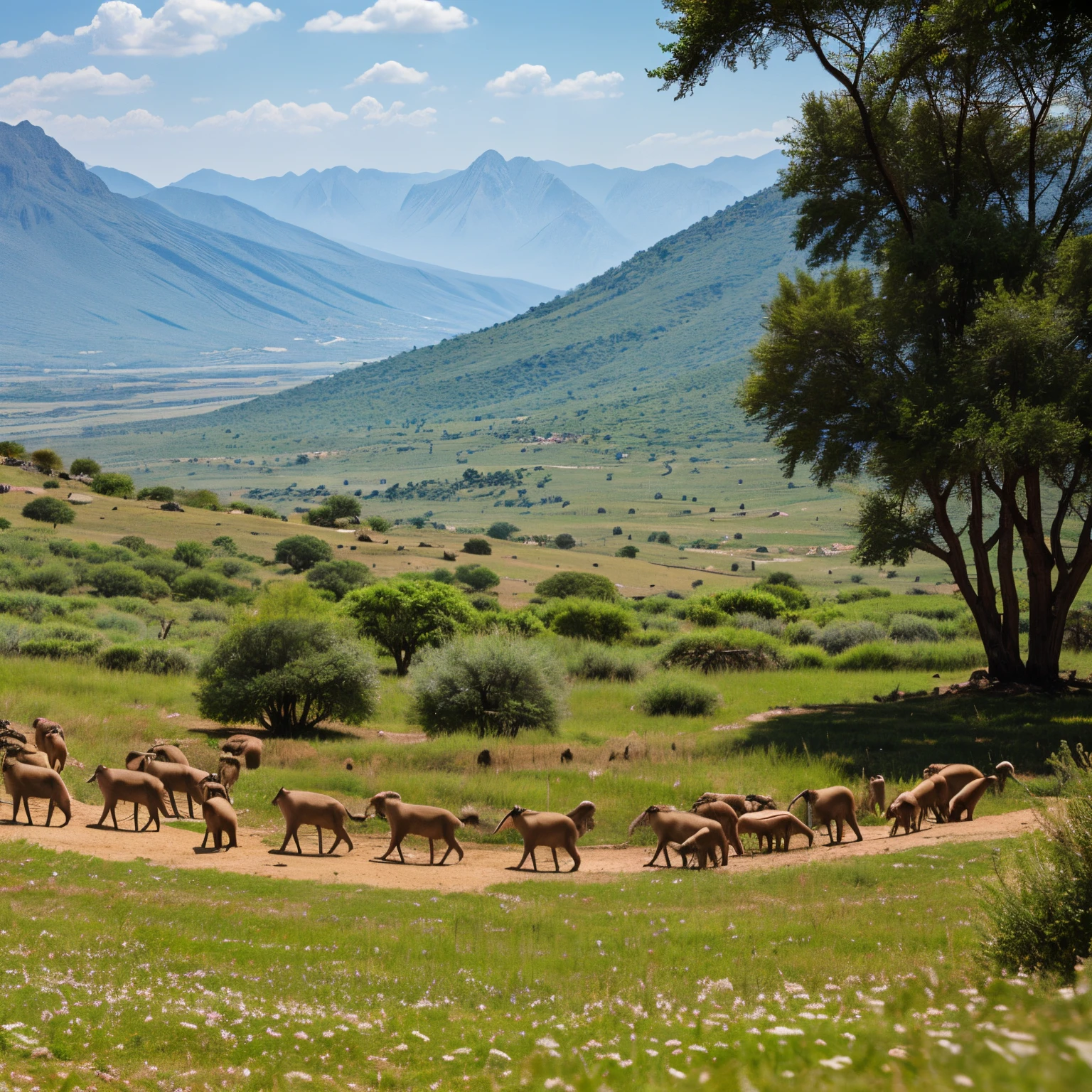 A composite image showcasing the diverse landscapes of the Simien Mountains, with a focus on the gelada baboons in their natural habitat.