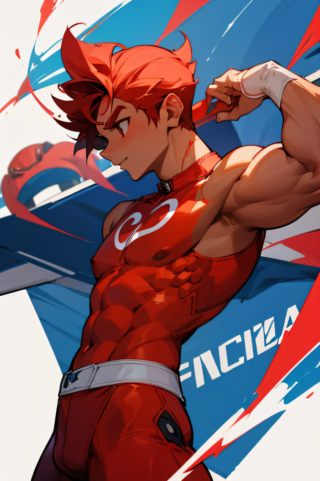 a cute octopus, red skin, with muscular body,race driver
