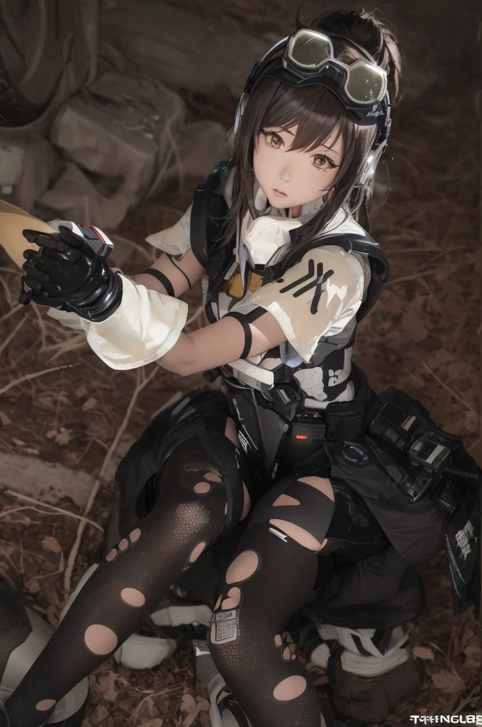 On the ground sat a woman in a costume, squatting anime girl, animemanga girl , photore, Japanese cartoon , Shinkai sincerely ( apex legends ), inspired by Leng Mei, professional , , wearing techwear and armor, anime figure; Full-body art, Anime style mixed with film, Overlord’s Albedo CG Comics