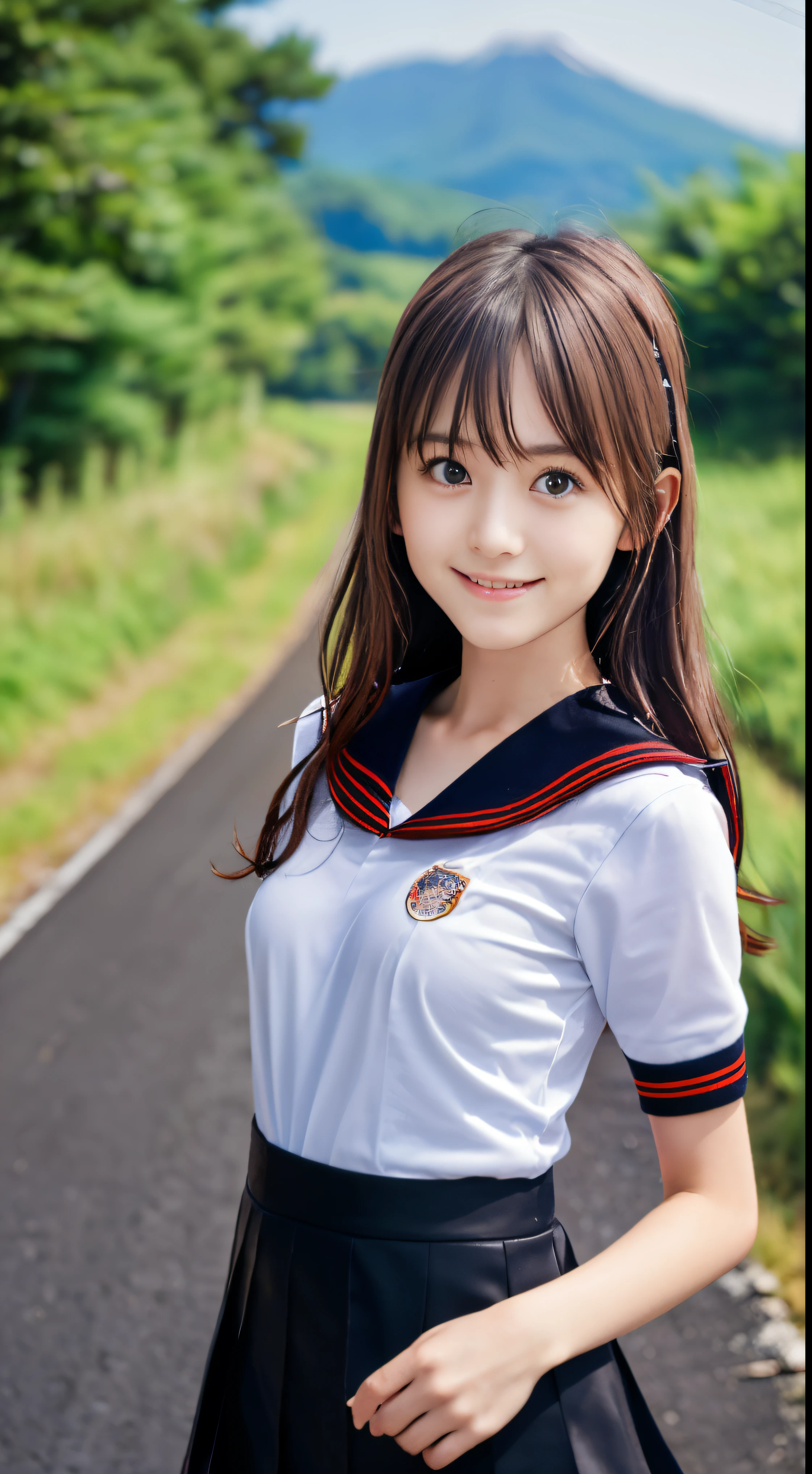masterpiece, Highest quality, Very detailed, High resolution, (Realistic, photoRealistic:1.37), Excellent anatomy, One beautiful woman, Cheerleader, A small smile, cheer leading, Cheerleader uniform, (shape), Micro Pleated Mini Skirt, ((Very delicate and beautiful)), (Bokeh, Blurry outdoor background), Brown Hair, Long Hair, Very beautiful face, Cute type, Big Natural Color Lip, Big and pretty eyes, Brown eyes, Obvious double, Small and cute nose, Brown eyes, Shiny highlight spots around the eyes, Character Focus, Tilt your head, The best light, Best Shadow, mysterious, Perfect Face, Very detailed, Soft Skin, (Glowing Skin, Sweaty: 1.2)'Beautiful legs, Voluptuous thighs, Plump body, Huge breasts, (Expresses the roundness and softness of the chest area........1), Beautiful body, (A perfect feminine figure),