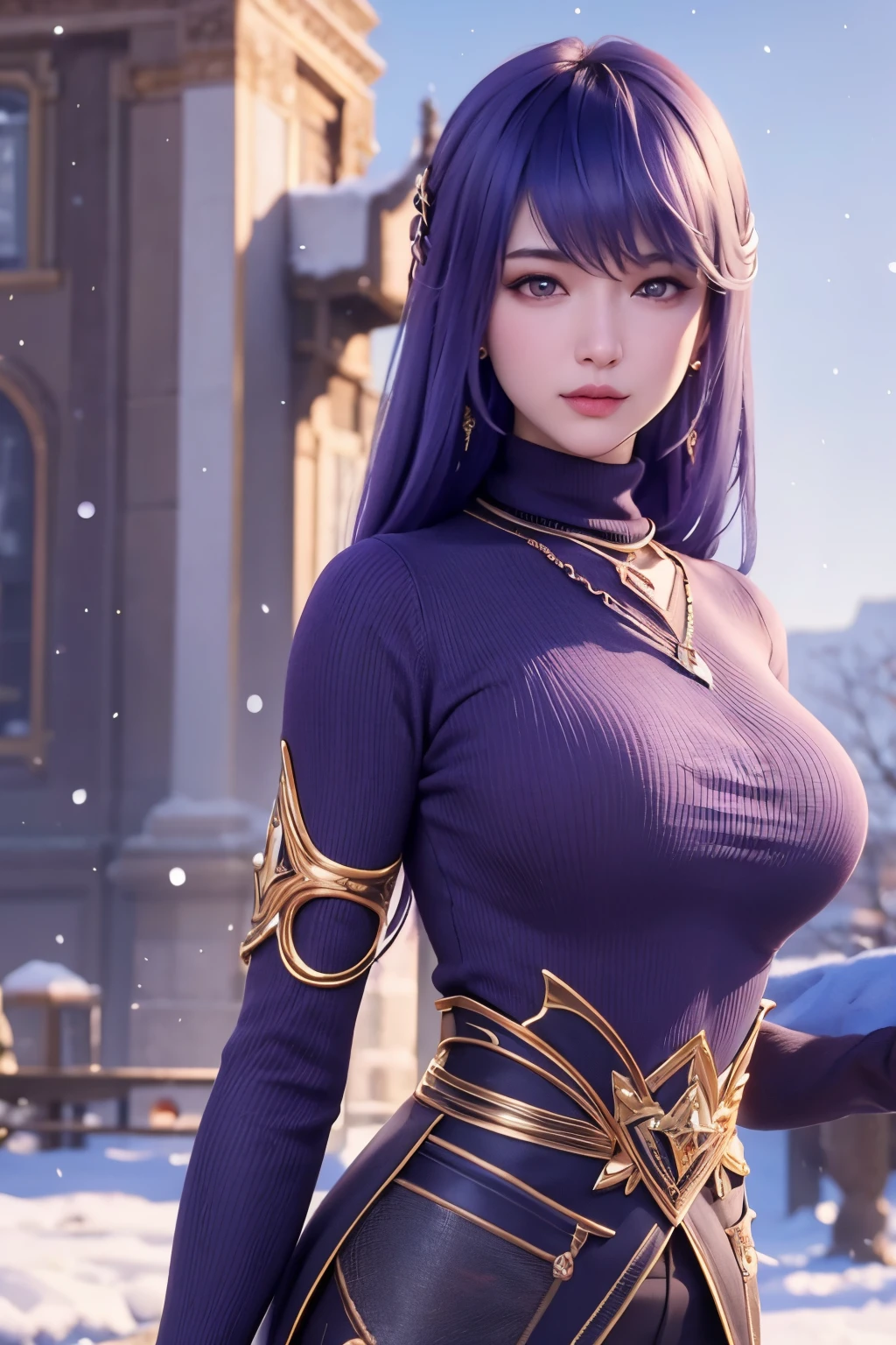 huge breast. excellent breast, masterpiece,ultra realistic,32k,extremely detailed CG unity 8k wallpaper, best quality, masterpiece,ultra realistic,32k,extremely detailed CG unity 8k wallpaper, best quality,(winter day ),lady ,necklace ,eardrop, Grand Canyon, United States, ( Orchid Pair a fitted turtleneck sweater with wide-leg pants and loafers. ) , Purple hair