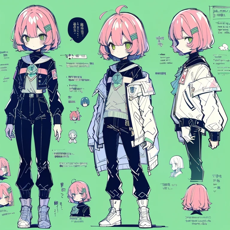 petite girl, robot horse,Type sheet, Character Sheets, Three types,Shot Full Body,Game character design girl in, ((Character information)、(Chara Leaf)、Type sheet, Character Sheets, Three types,Shot Full Body,Game Character Design,Colorful, Bright, creepy, horror