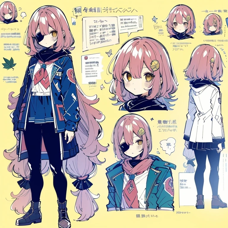 petite girl, robot horse,Type sheet, Character Sheets, Three types,Shot Full Body,Game Character Design,h1girl in, ((Character information)、(Chara Leaf)、Type sheet, Character Sheets, Three types,Shot Full Body,Game Character Design,Colorful, Bright, hairlong, eye patch