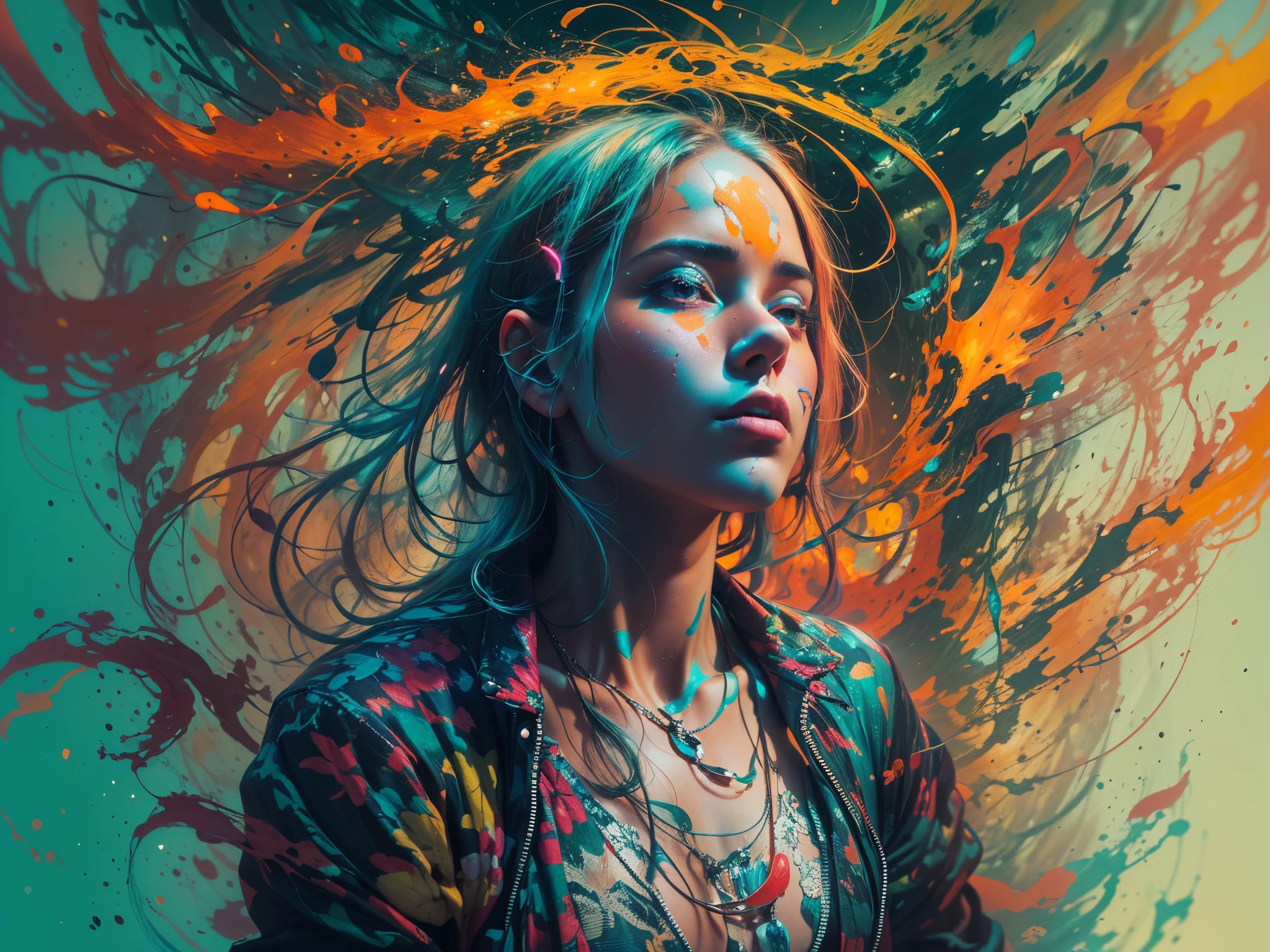 An (((artistic))) digital motivational image portraying a person overcoming challenges. The scene should be depicted in a dynamic and surreal art style, drawing inspiration from the works of artists. Specify a medium shot with a ((50mm)) lens, highlighting the subject's resilience. The background should convey a dreamlike atmosphere with a mix of (((bright colors))) and (((neon lighting))). Explore abstract expressionism to infuse emotion into the composition.