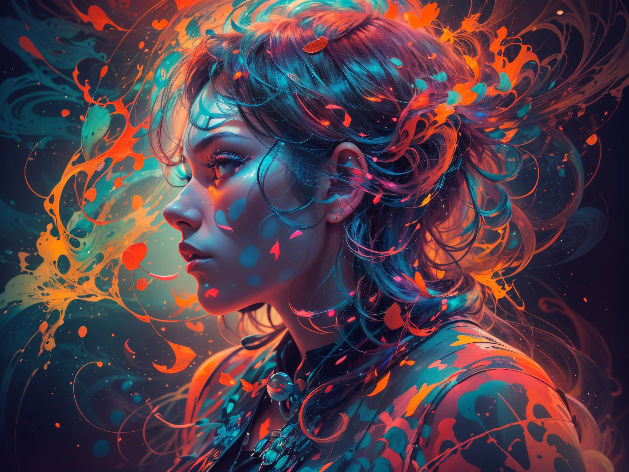 An (((artistic))) digital motivational image portraying a person overcoming challenges. The scene should be depicted in a dynamic and surreal art style, drawing inspiration from the works of artists. Specify a medium shot with a ((50mm)) lens, highlighting the subject's resilience. The background should convey a dreamlike atmosphere with a mix of (((bright colors))) and (((neon lighting))). Explore abstract expressionism to infuse emotion into the composition.