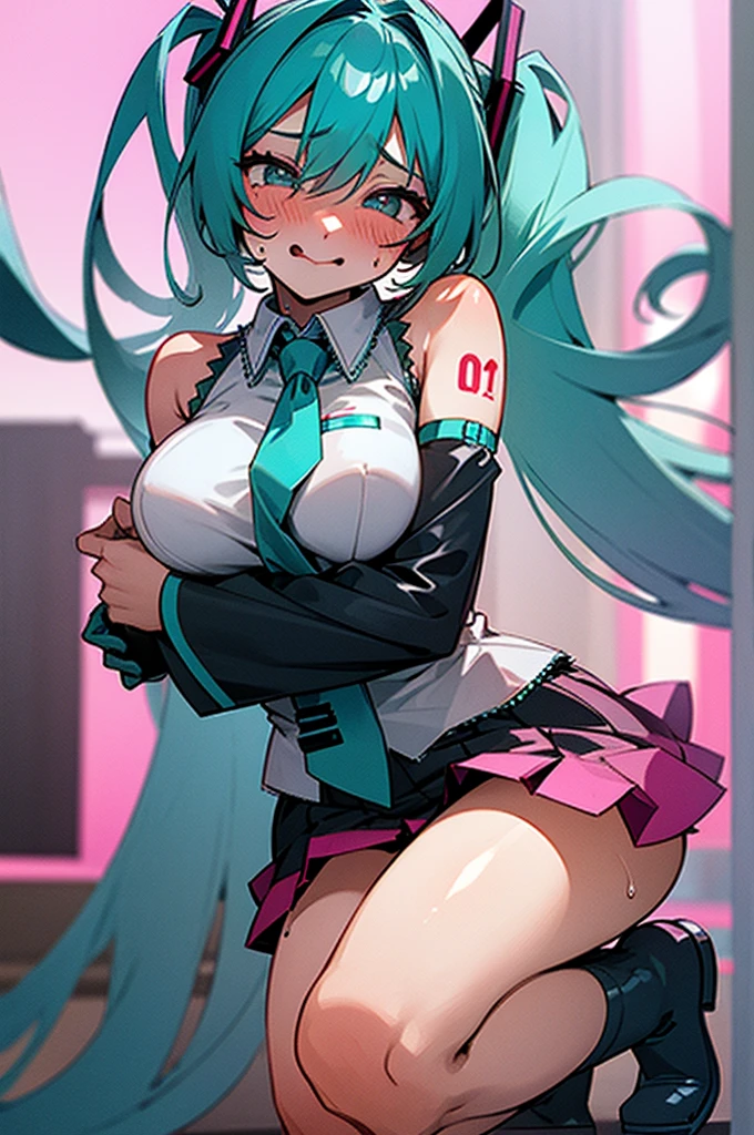 high-level image quality，miku hatsune、(Huge chest chest:1.3)、(grabbing on breasts:1.3)、(Wearing sweat:1.4)、(blushed face:1.4)、A smile、put out the tongue、((Heart-shaped pupil))、Squat，urinate，open one's legs、vaginal，Spread ，Masturbation，vaginal,sex，3 Boy，attract the attention of the crowd on the street，outside of house，In the street，a park，Coat on naked，