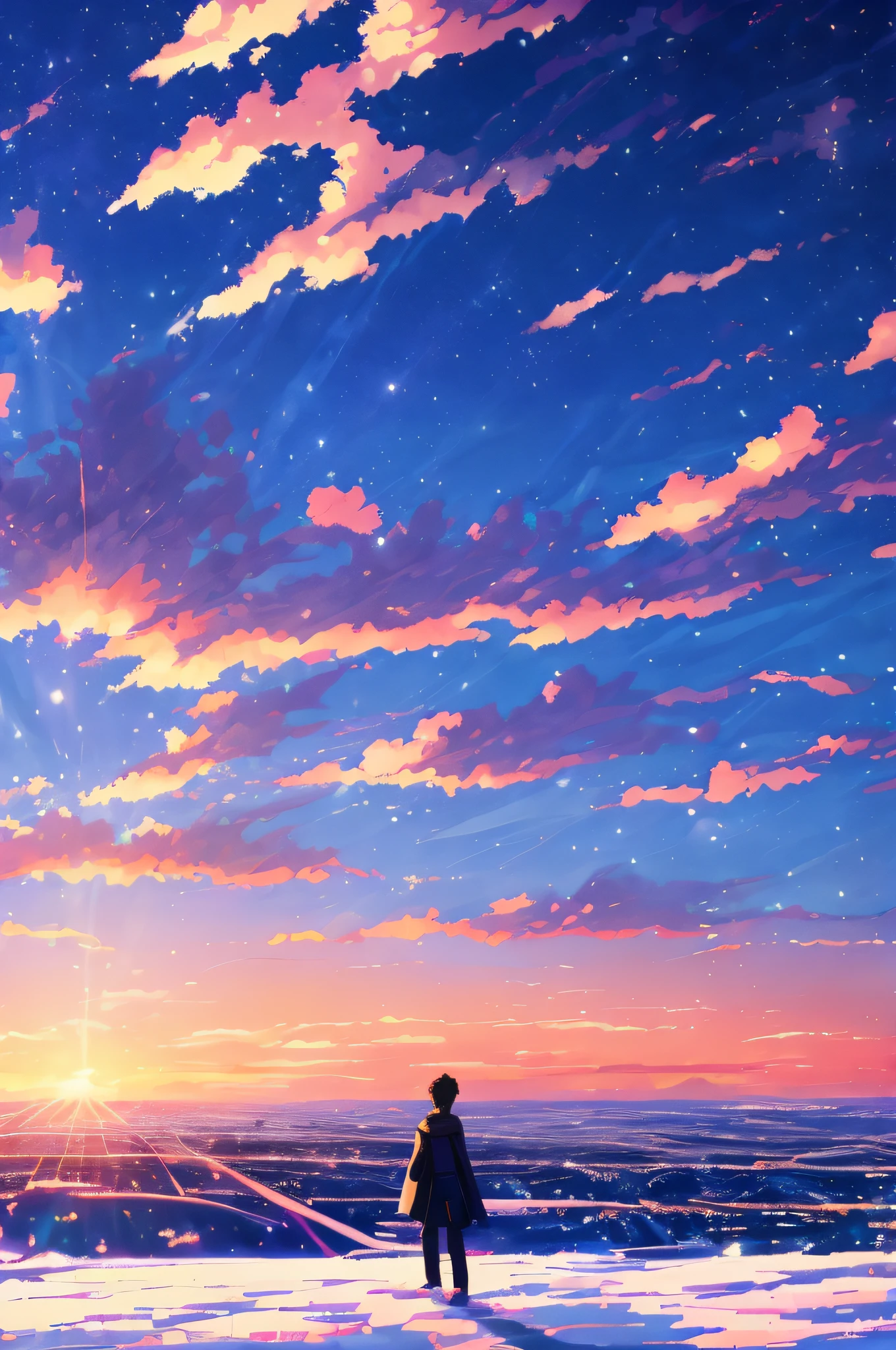 Crimson sky、ragged clothes、meteorite、No snow