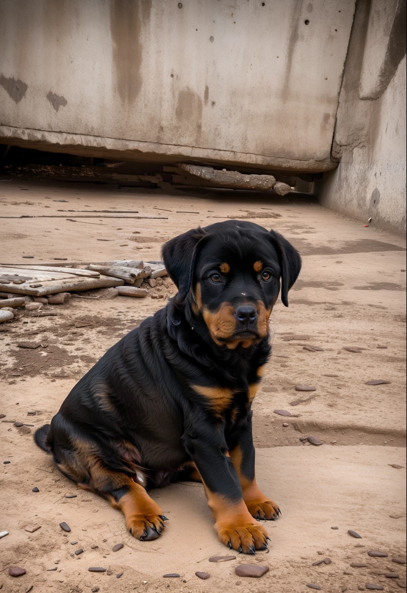 A black and brown puppy sitting on the ground, o cachorrinho, maximus jacobs, Shot with Sony alpha 9, Rottweiler firefighter, Very handsome, a handsome, seen from the side!, Extremely handsome, by Sebastian Franks, The face really pretty!!, Rottweiler rabbit hybrid, Very realistic, Rottweiler dinosaur hybrid, ·Fedosav, very very very realistic