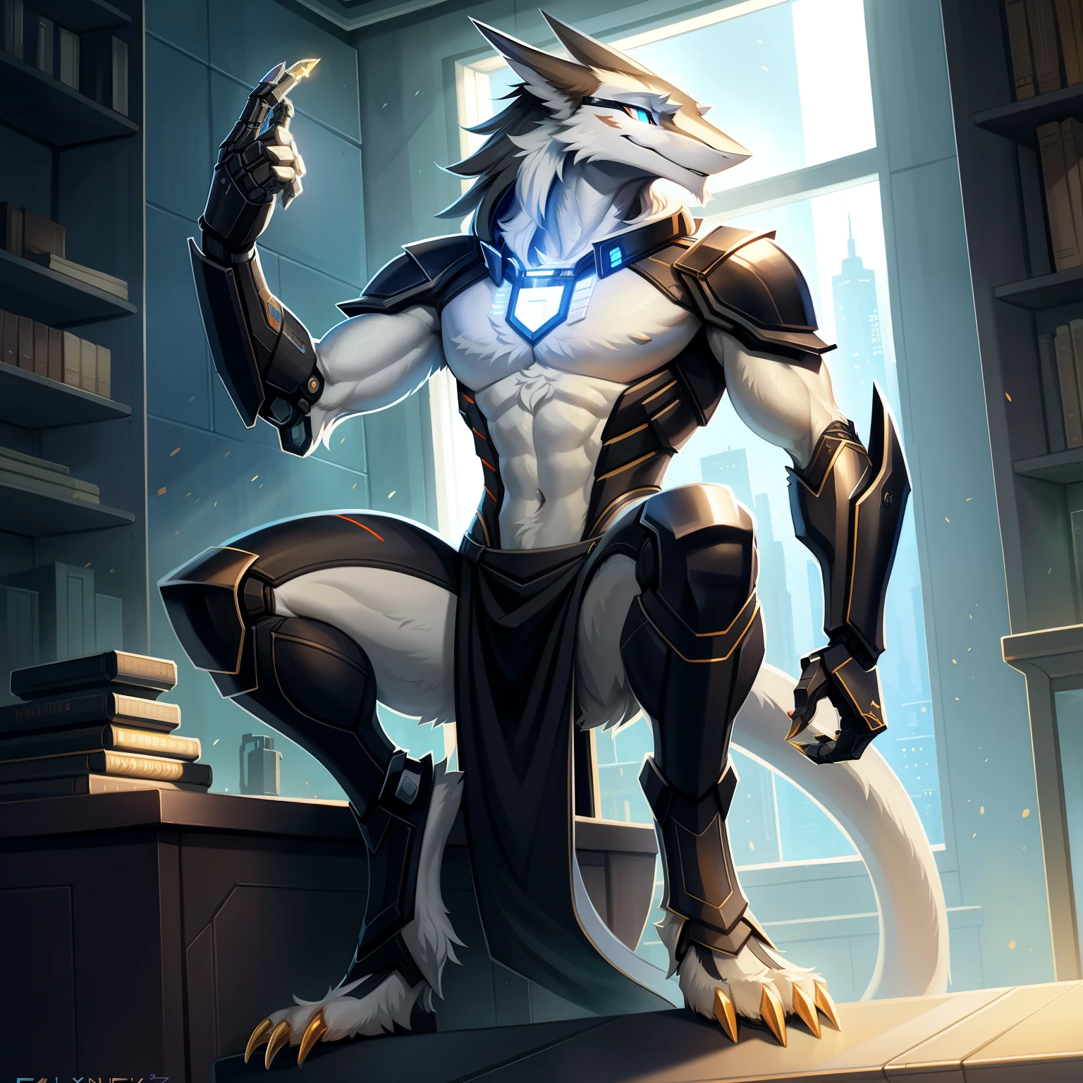 by sollyz, author：David Turners Sr, by foxfu , author：Nikolina Petolas , George Romney, Just not good ,One guy,
orange sergal,Sharp nose,clear glowing eyes, large ear, Two ears,(Detailed Johnfoxart lighting), (Delicate fur),
 (Delicate skin), cyber punk perssonage,A long tail,Cybernetic arm,(电影灯光),
 (detailedbackground), (looking at viewert),Front view,Full body photo,sittinng on the desk, Foot focus, Detailed hands, Tense posture, [The light from the back window  backlighted], [rays of sunshine], [detailed ambient light], [Gray natural light],
 [True-to-scale content], [Focus sharp], (Content in question),Heavy armor,Heavy weapons in hand,perverted grin,laughingly,
 (shadowing), ((tmasterpiece)),Four fingers,