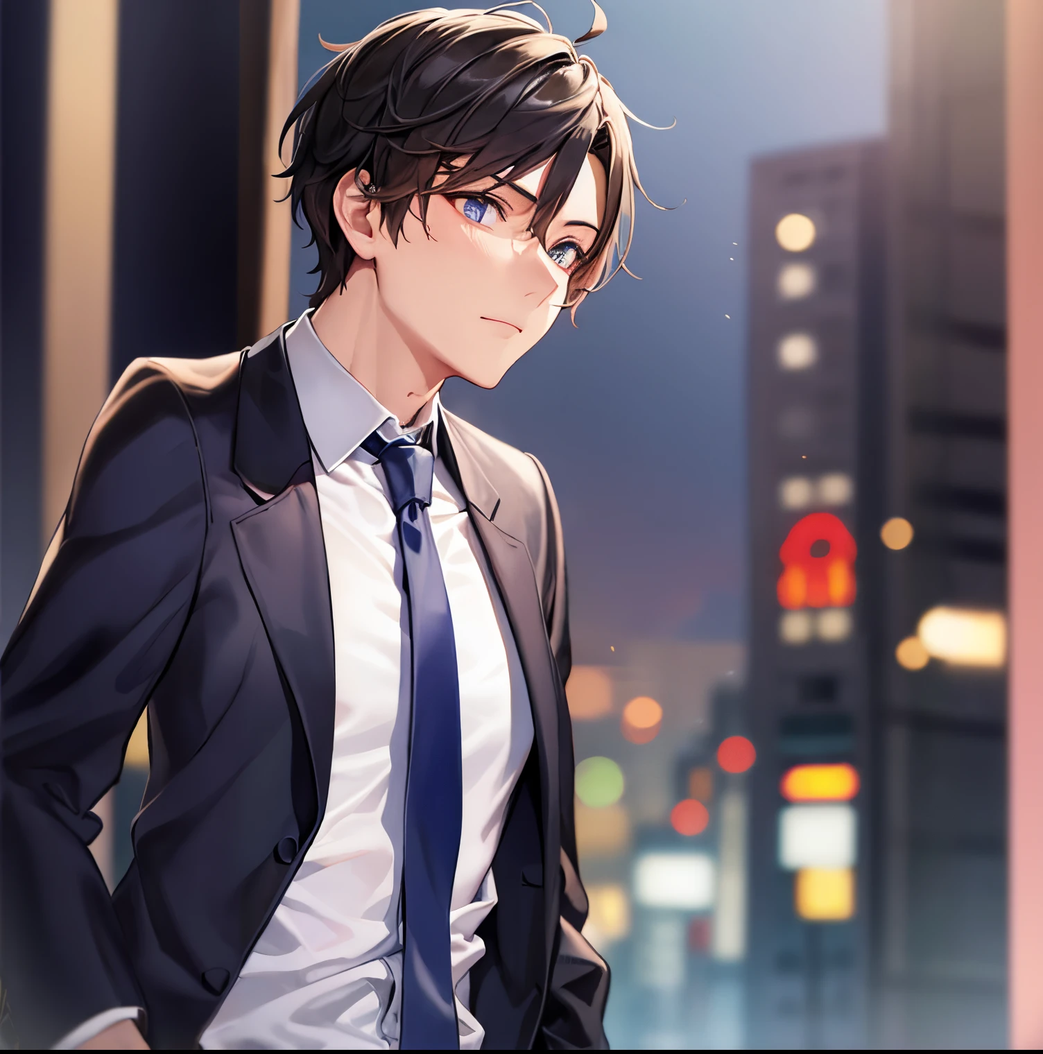 suits、shoulder、bras、background is city at night、