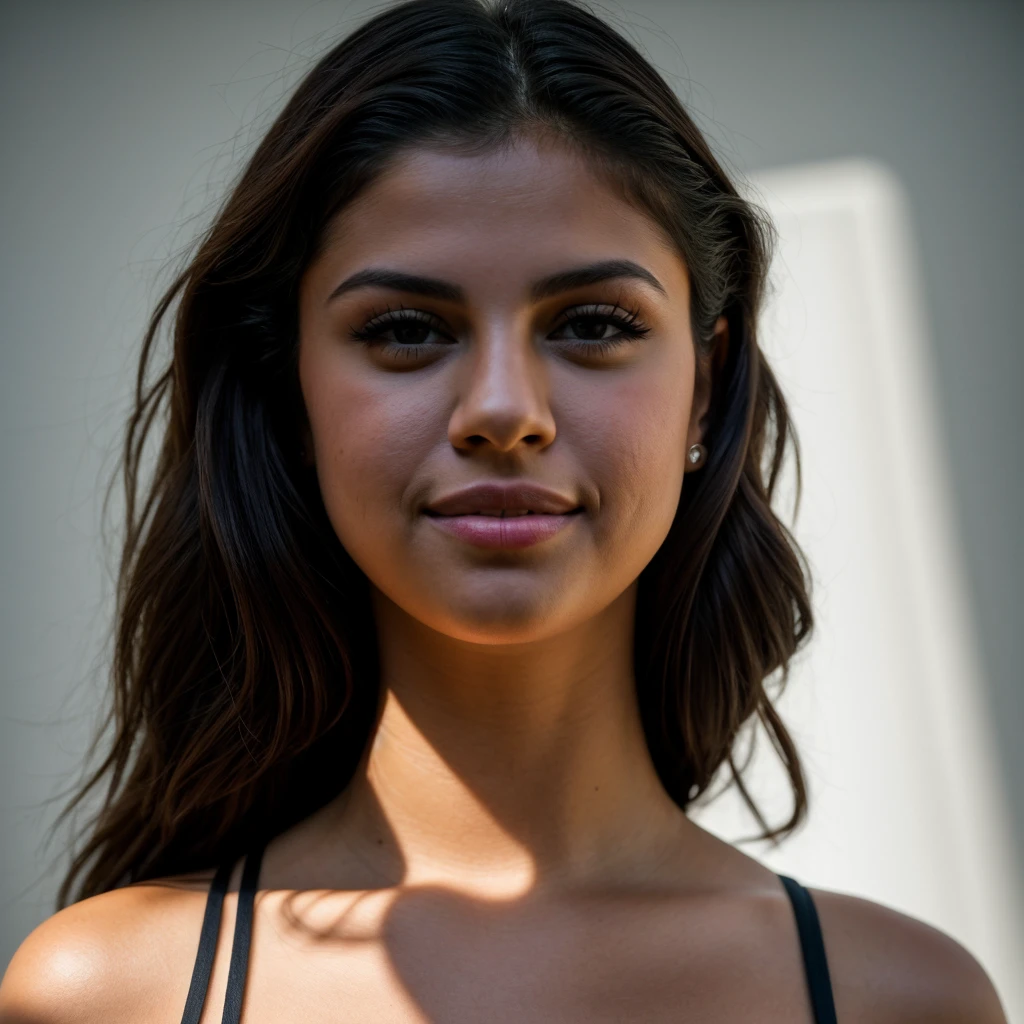 Foto RAW, analogue style),Retrato de Selena Gomez,vestindo nua sem roupa,Mamalhuda,(wide angle:1.1), sorridente, , altamente detalhado, (pele altamente detalhada:1.2), 8k UHD, DSLR, soft lighting, alta qualidade, filmic grain, Fujifilm XT3, (luz natural),Rosto altamente detalhado, Sombras profundas, (Indirect lighting), luz artificial quente, 8K High Definition, insanamente detalhado, intrincado, extremely high quality, casual, candid, artistic composition, fotografia,