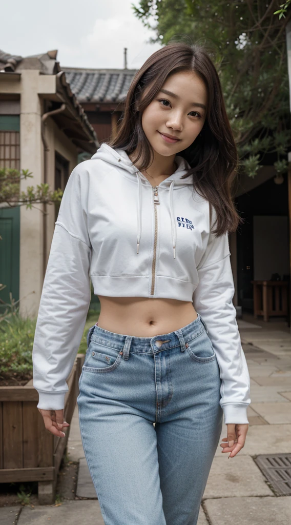 there a woman that smiling and looking at the camera, young cute wan asian face, young asian girl, south east asian with round face, girl cute-fine-face, young adorable korean face, japanese, this person does not exist, chinese girl, 18 year old girl, mixed-race, japanese-chinese-korean, wearing sneakers and jeans with a zipped up hoodie, tshirt underneath hoodie, fully clothed, no midriff showing, sfw, park min-young-ji-woon kim-cho yi-hyun-gong li-hyeri-claudia kim-karen fukuhara-zhu zhu-brenda song-jenna ushkowitz-katie chang-carrie ann inaba merged